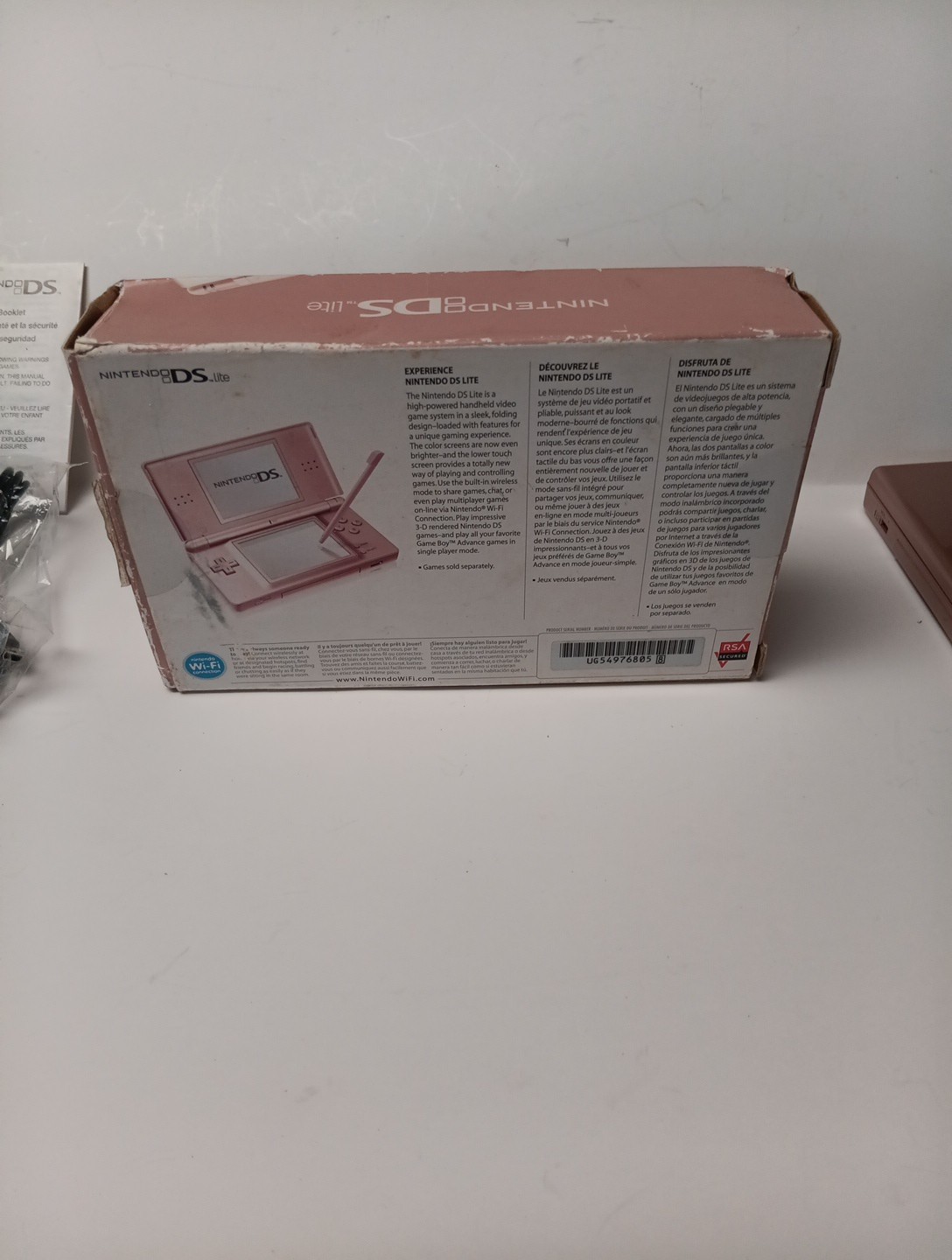 Nintendo DS Lite Metallic Rose Pink System And Adaptor No Charger Tested