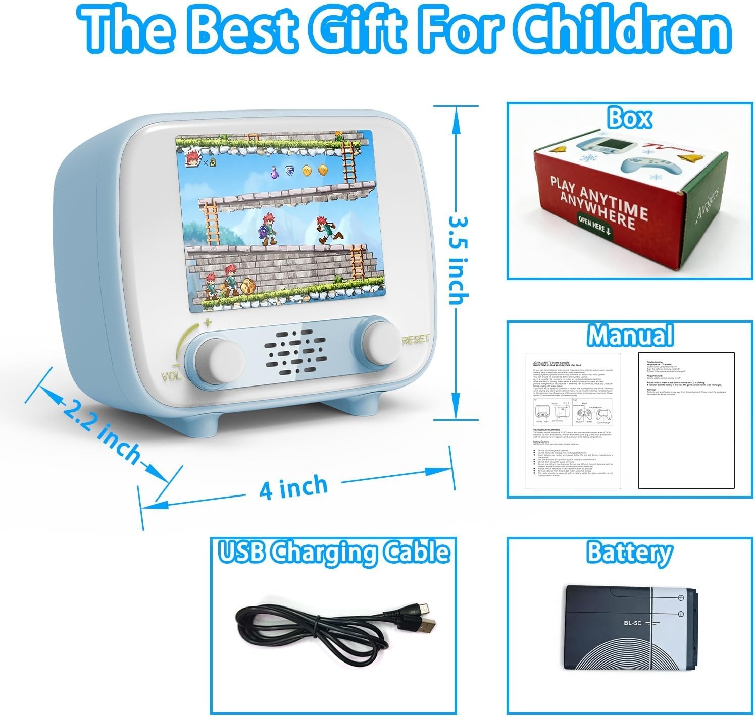 2.8” Portable Handheld Game Console – Play 220 Built-in Retro Games Anytime