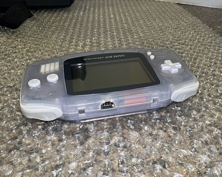 Nintendo Game Boy Advance Clear Glacier AGB-001 W/Link Cable, 6 Games Works