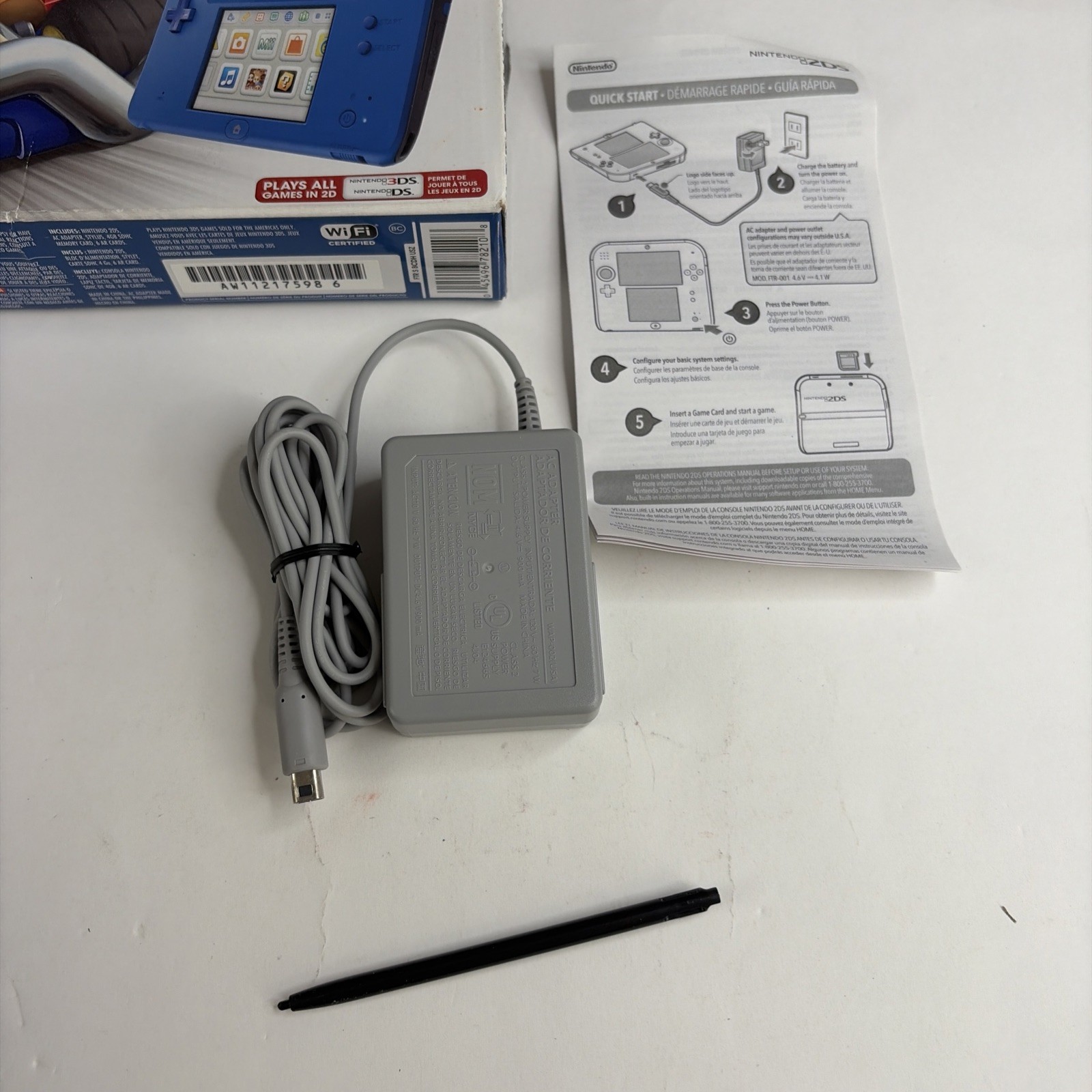 Nintendo 2DS Blue Black System In Original Box W/Charger Stylus US Model