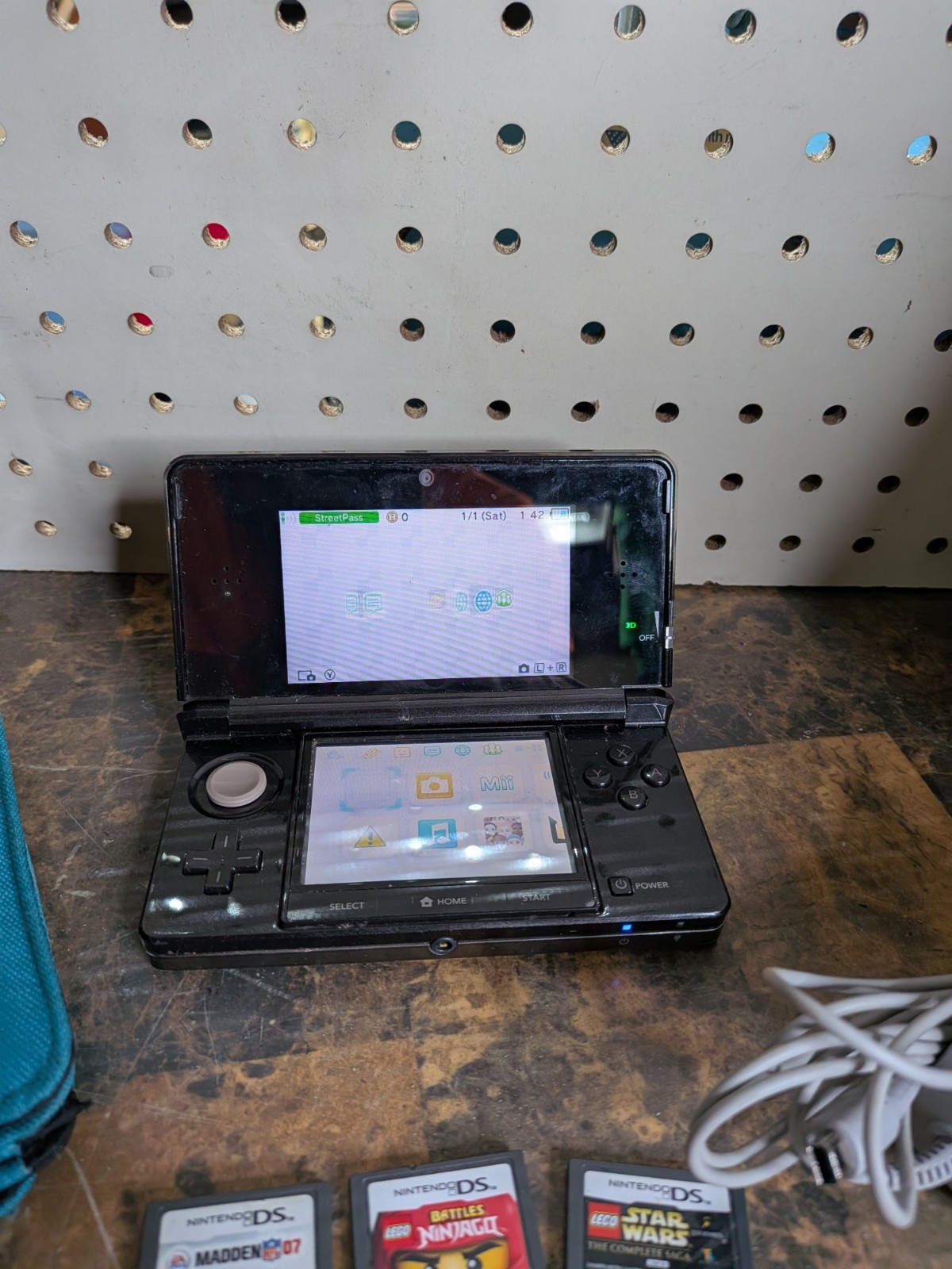 Nintendo 3DS Console Black CTR-001 USA Bundle Case Mario Pokemon Charger 16GB