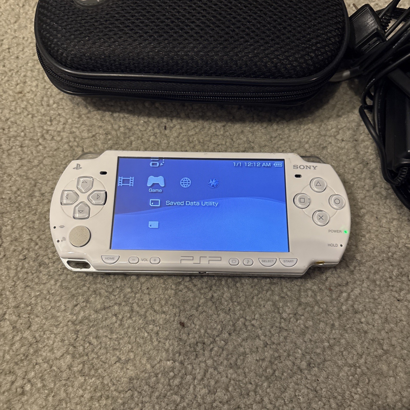 Sony PSP-2001 Star Wars Darth Vader Handheld White Tested W/ Charger + Case
