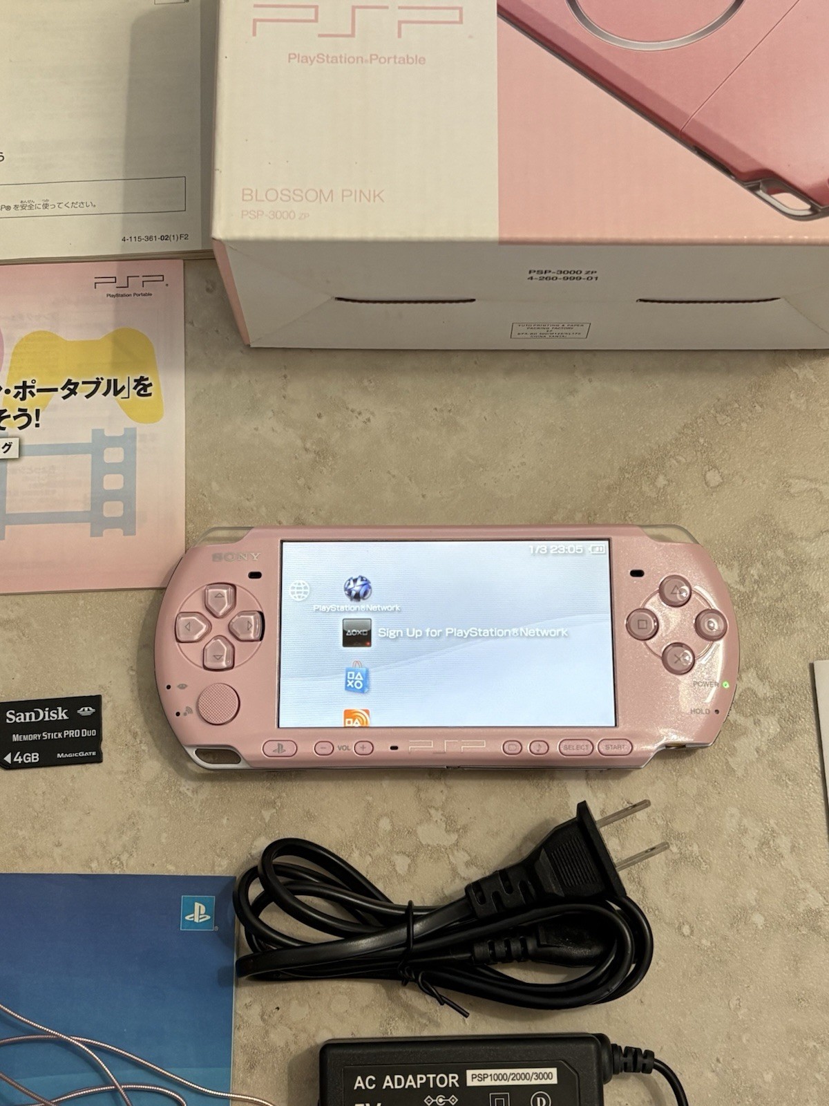 Sony PSP 3000 Console, Blossom Pink Near Mint Complete In Box