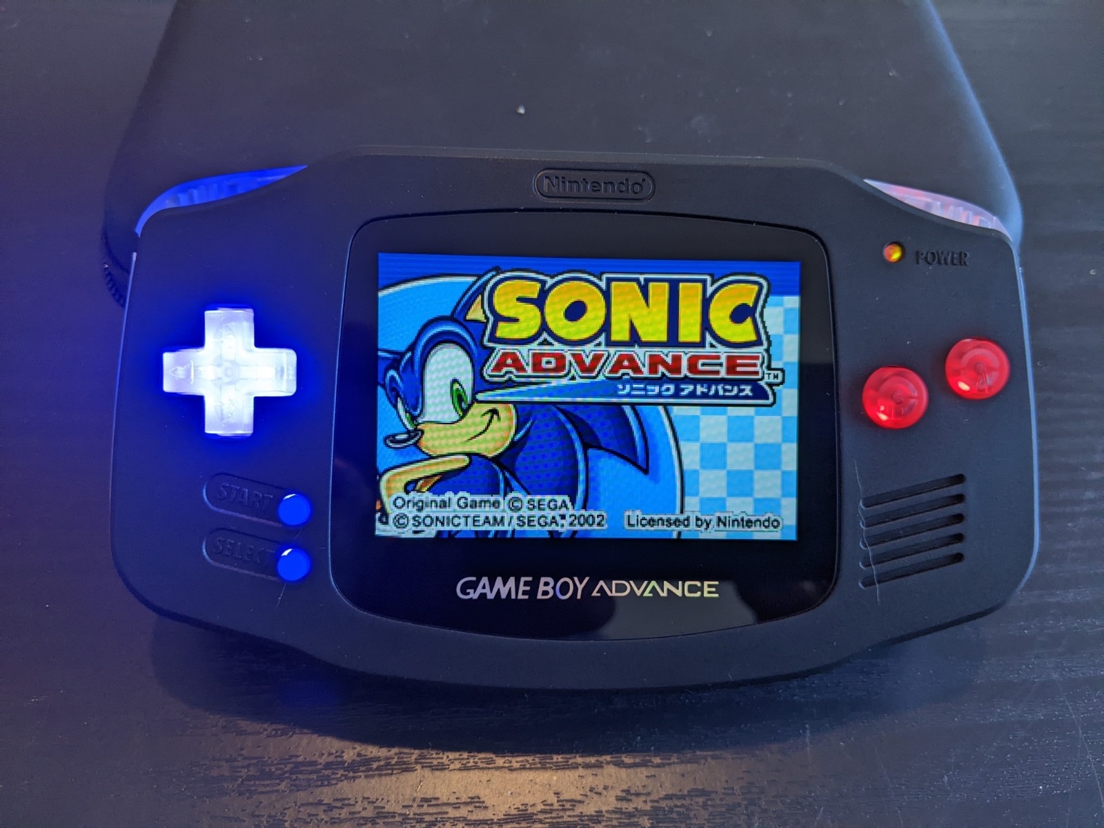 Nintendo Game Boy Advance GBA Black Backlit V5 IPS LCD Blue Red LED Buttons