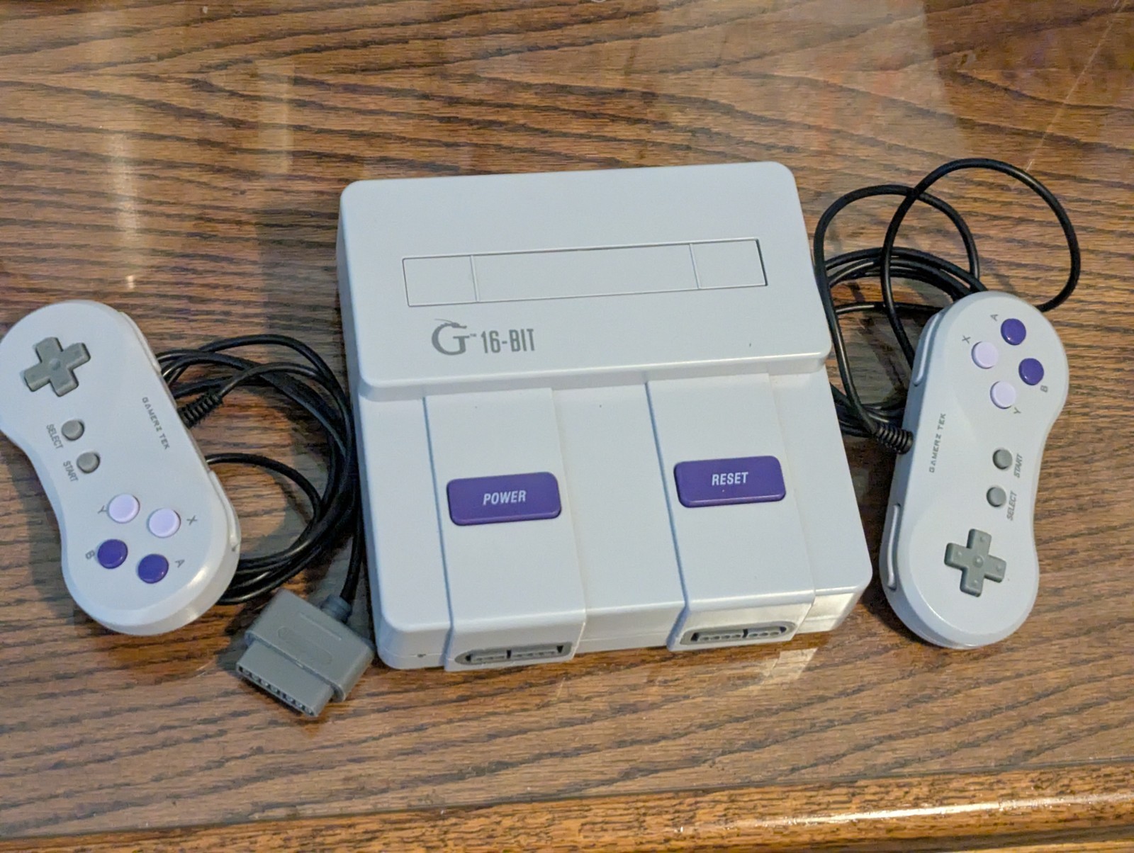Gamerz Tek 16-Bit SNES Clone Console Gray/Purple with Controllers