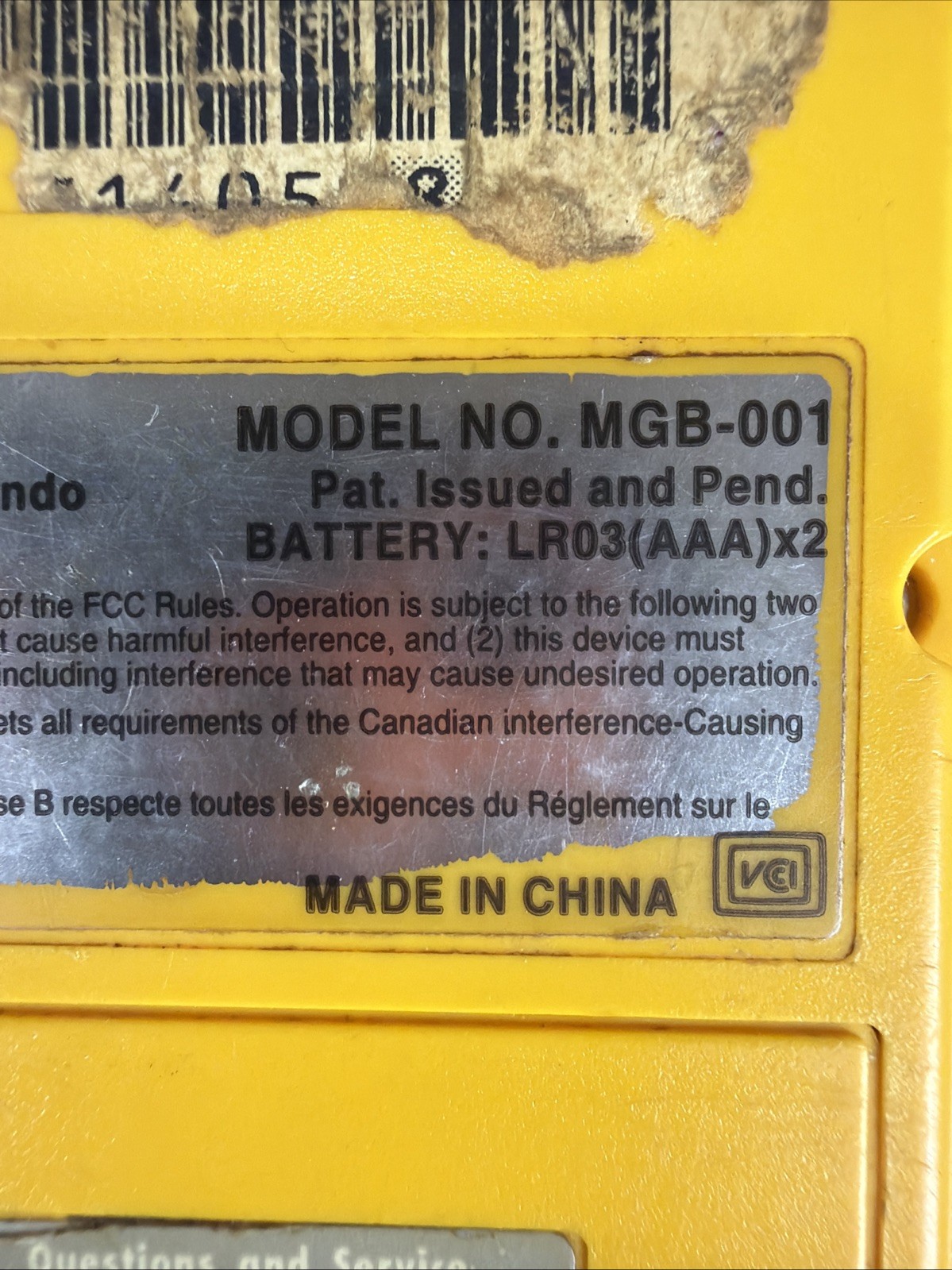 Nintendo Game Boy Pocket Yellow Model MGB-001 Non-Working Parts Only