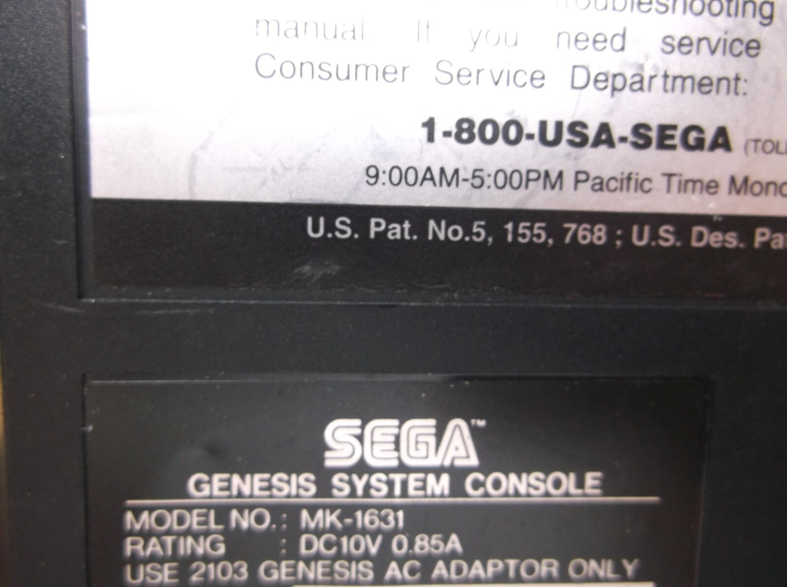 SEGA GENESIS Model MK-1631 Not Tested AS IS