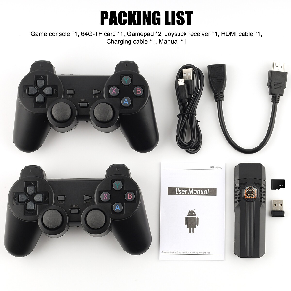 Wireless HDMI 4K TV Game Stick Console Built in 64GB 30000 Retro Games 2 Gamepad