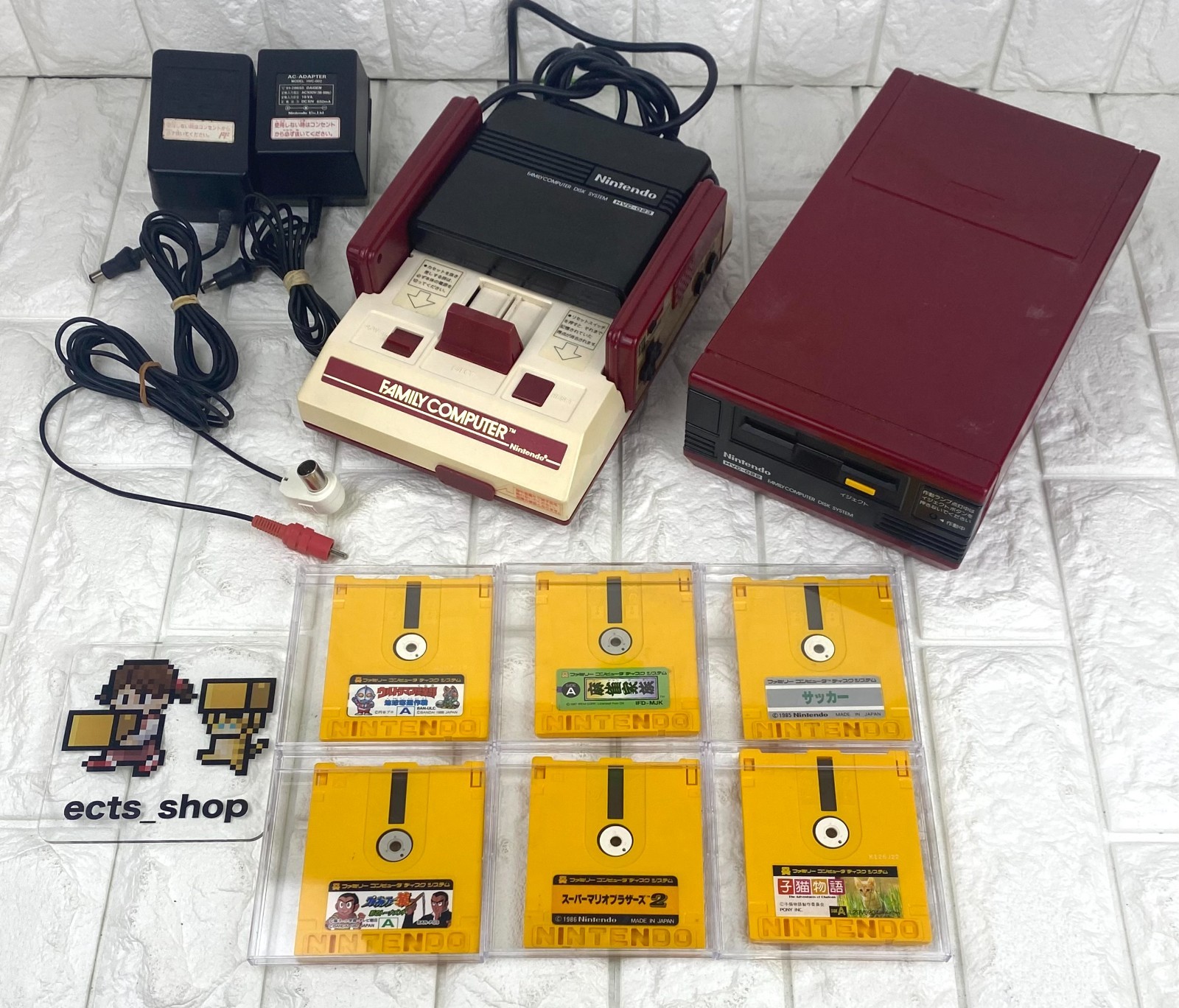 Nintendo Famicom & Disk System Bundle HVC-001 HVC-022 6 Games Tested Japan #DS01