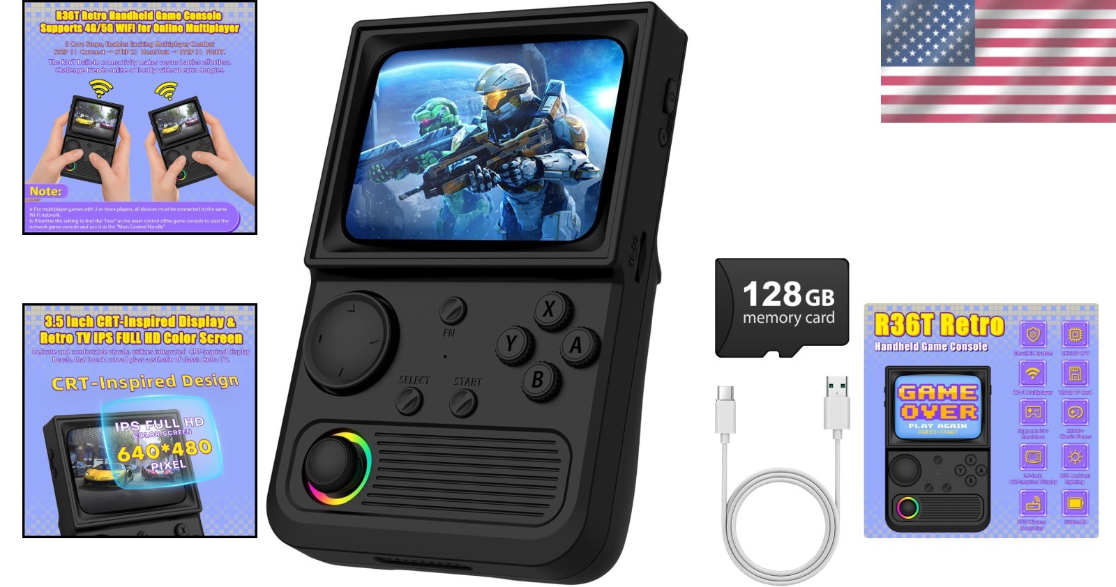 Portable R36T Retro Gaming Console – 3.5» Screen, 3500mAh Battery Life