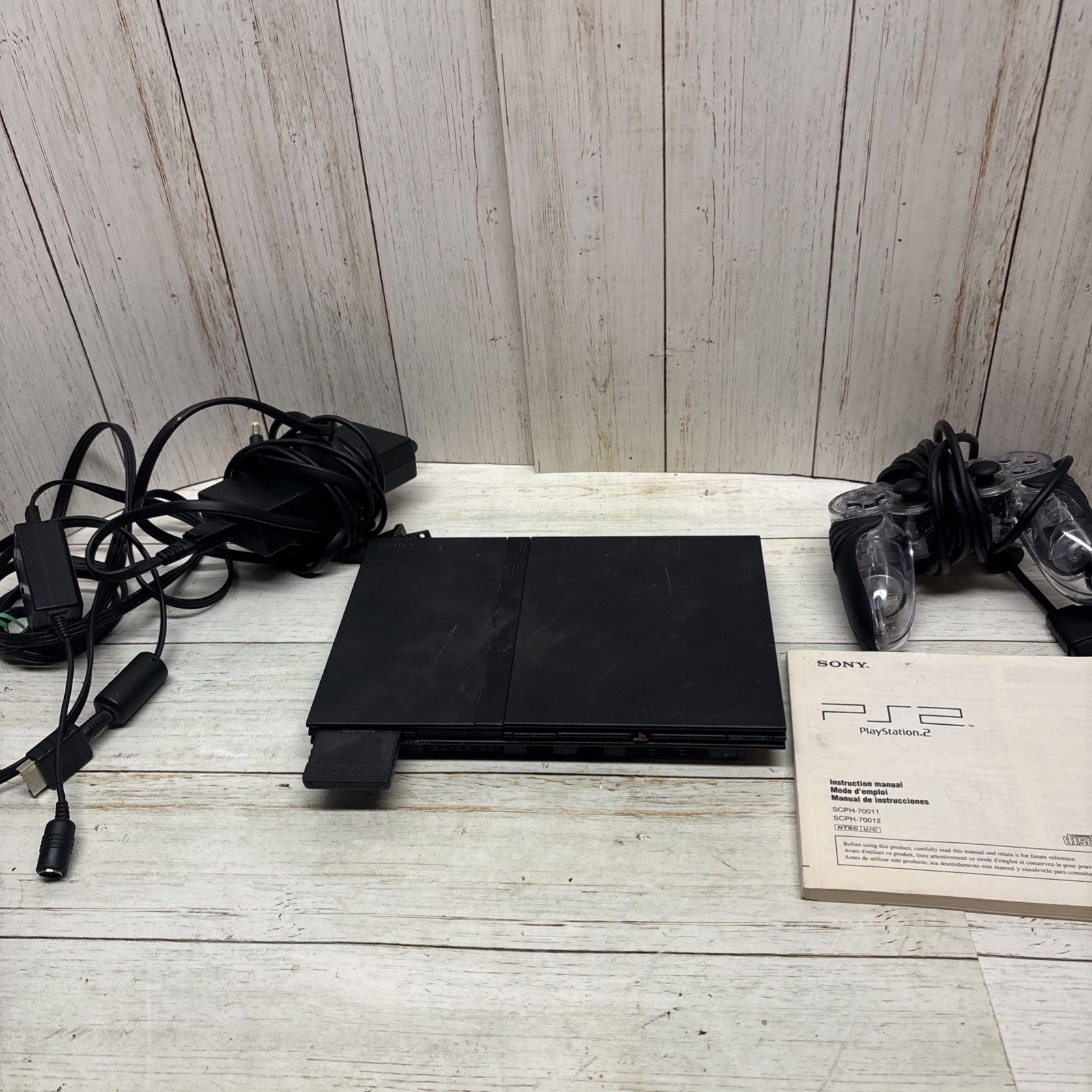 Sony PlayStation 2 PS2 Slim Console Black SCPH-70001 + Controller & Cables