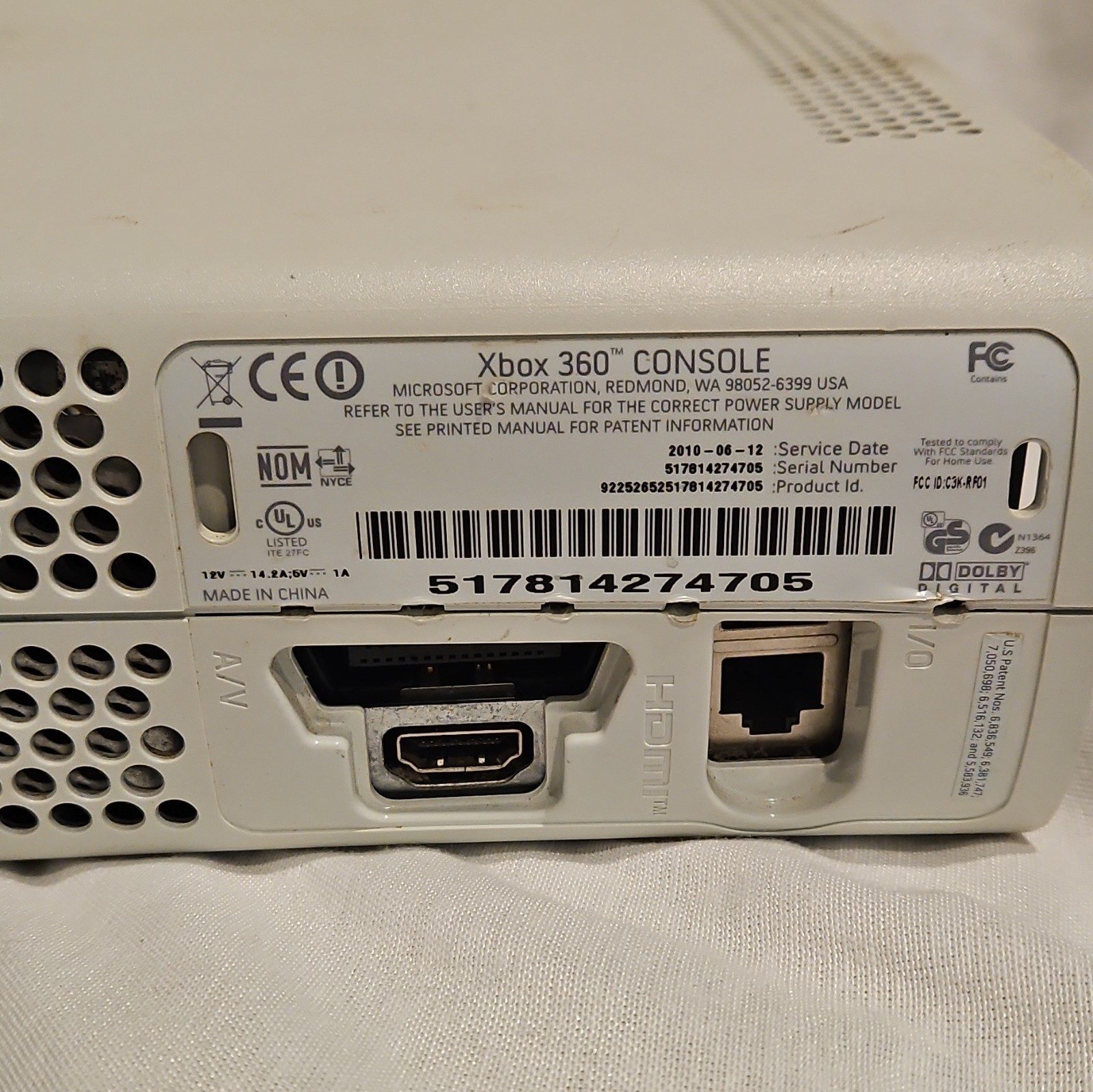 Microsoft Xbox 360 White Console Only 1080p HDMI/AV Dolby Digital NTSC-U/C