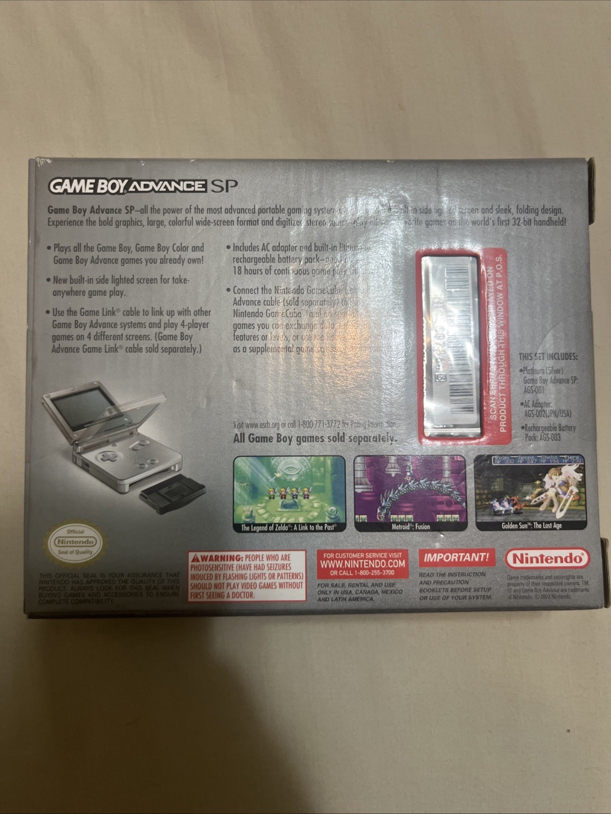 Nintendo Game Boy Advance SP-Silver FACTORY SEALED NEVER OPENED READ DESCRIPTION