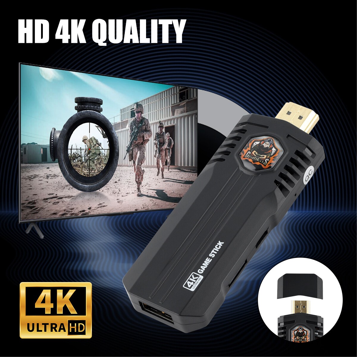 Wireless HDMI 4K TV Game Stick Console Built in 64GB 30000 Retro Games 2 Gamepad