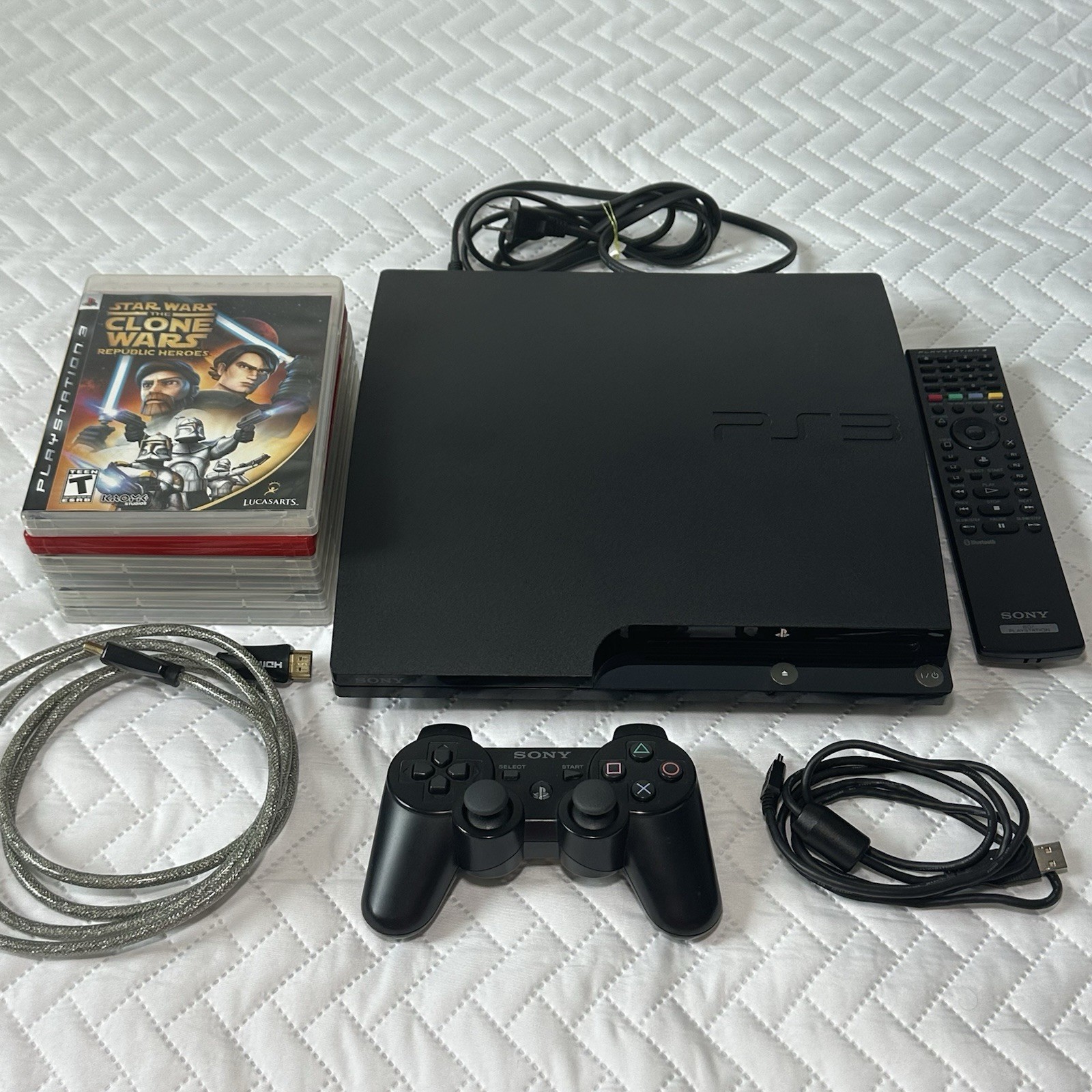 Sony PlayStation 3 PS3 Slim Console Bundle W/Controller & 6 Games (Tested)