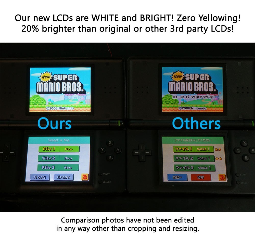 Nintendo DS Lite Game Console System Refurbished New Shell + White & Bright LCDs