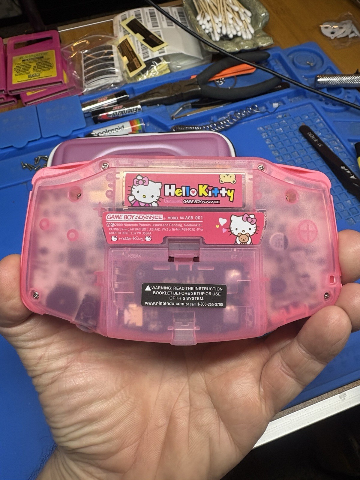 Backlit IPS V2 Hello Kitty Pink Nintendo Gameboy Advance USB C 1800 mah Battery