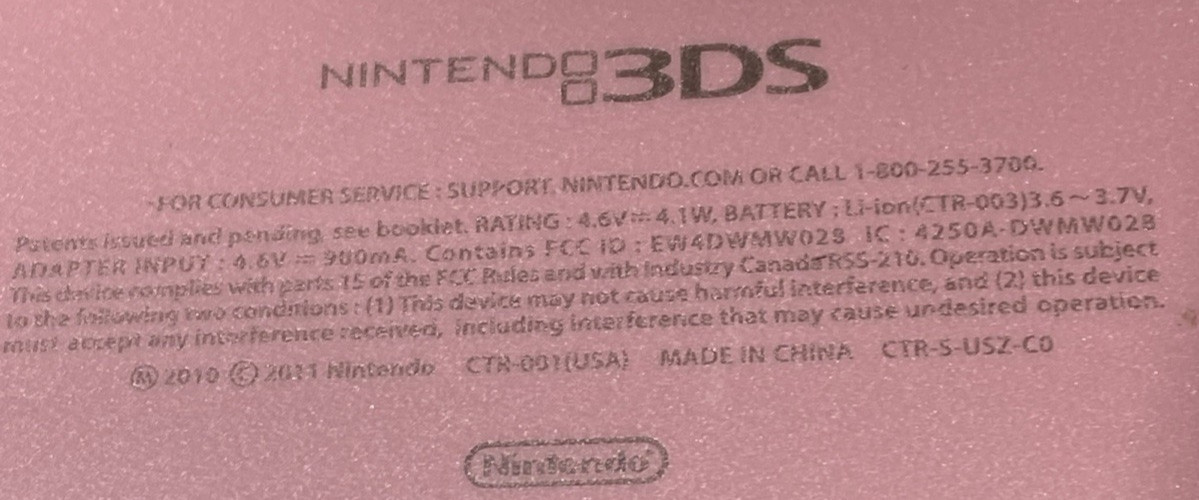 Nintendo 3DS «Pearl Pink» OEM Charger, 2GBcard, Mario tennis game. tested A-1