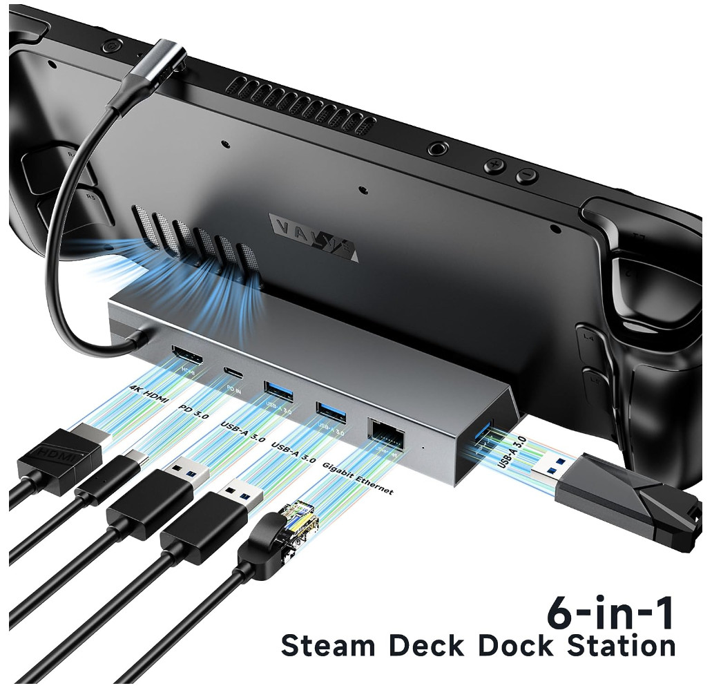 Steam Deck Dock 6-in-1 Steam Deck Docking Station Charger Dock HDMI 1000Mbps