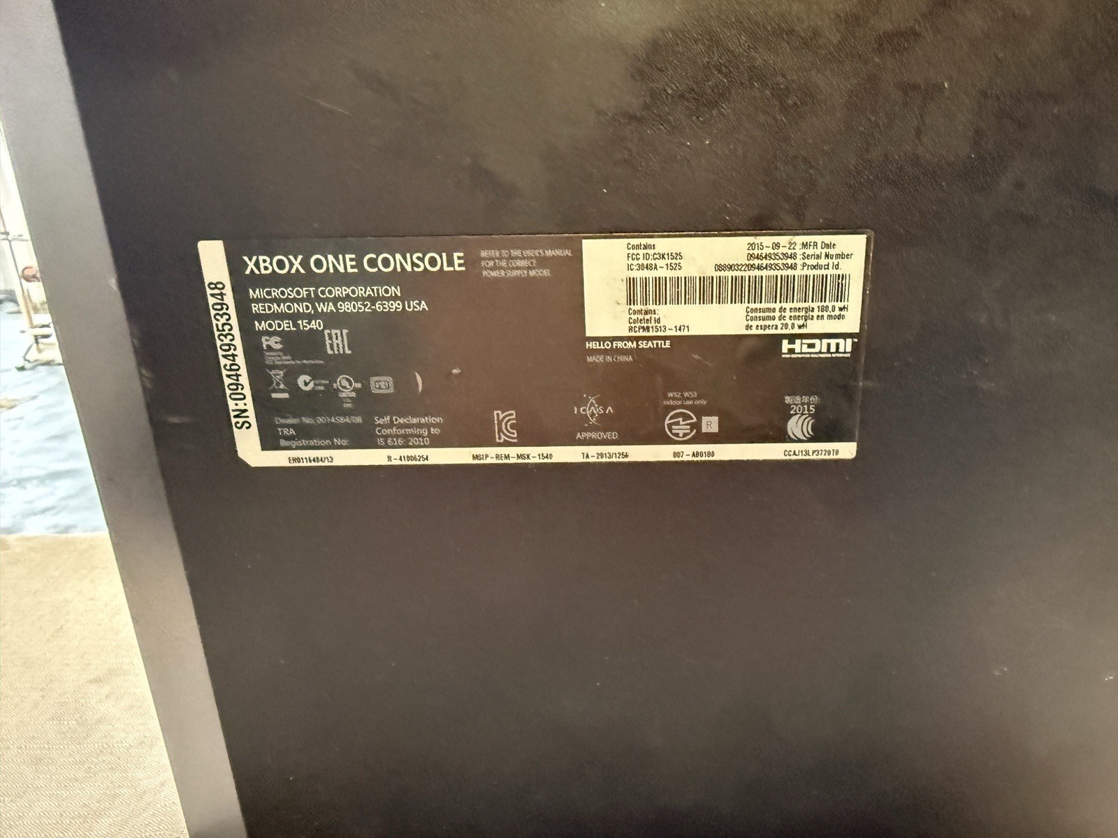 Microsoft Xbox One 500GB Model 1540 Black Console + Power Supply, No Controller