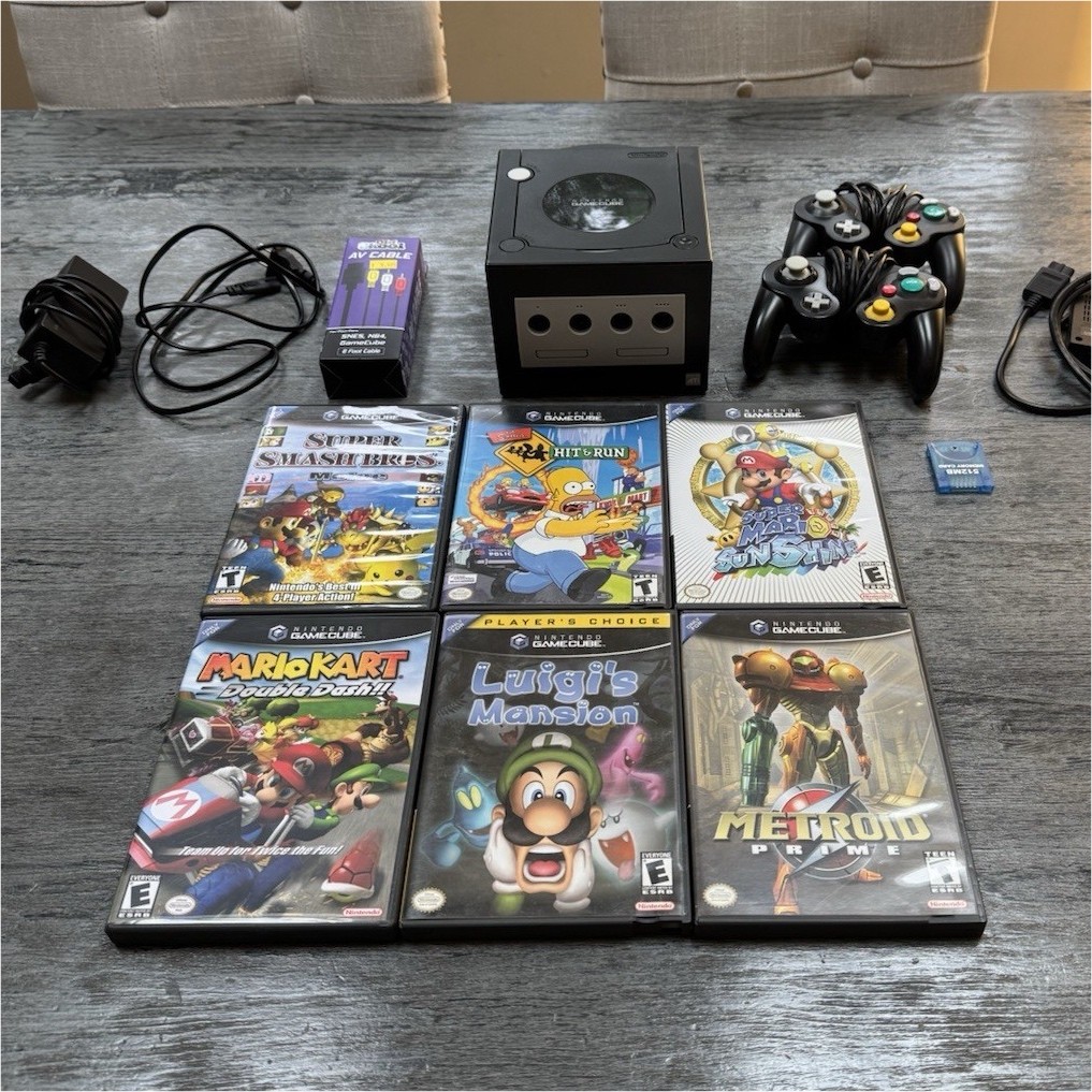 Nintendo GameCube DOL-001 Bundle w/ HDMI Adapter, 2 Controllers, 6 BEST GC GAMES