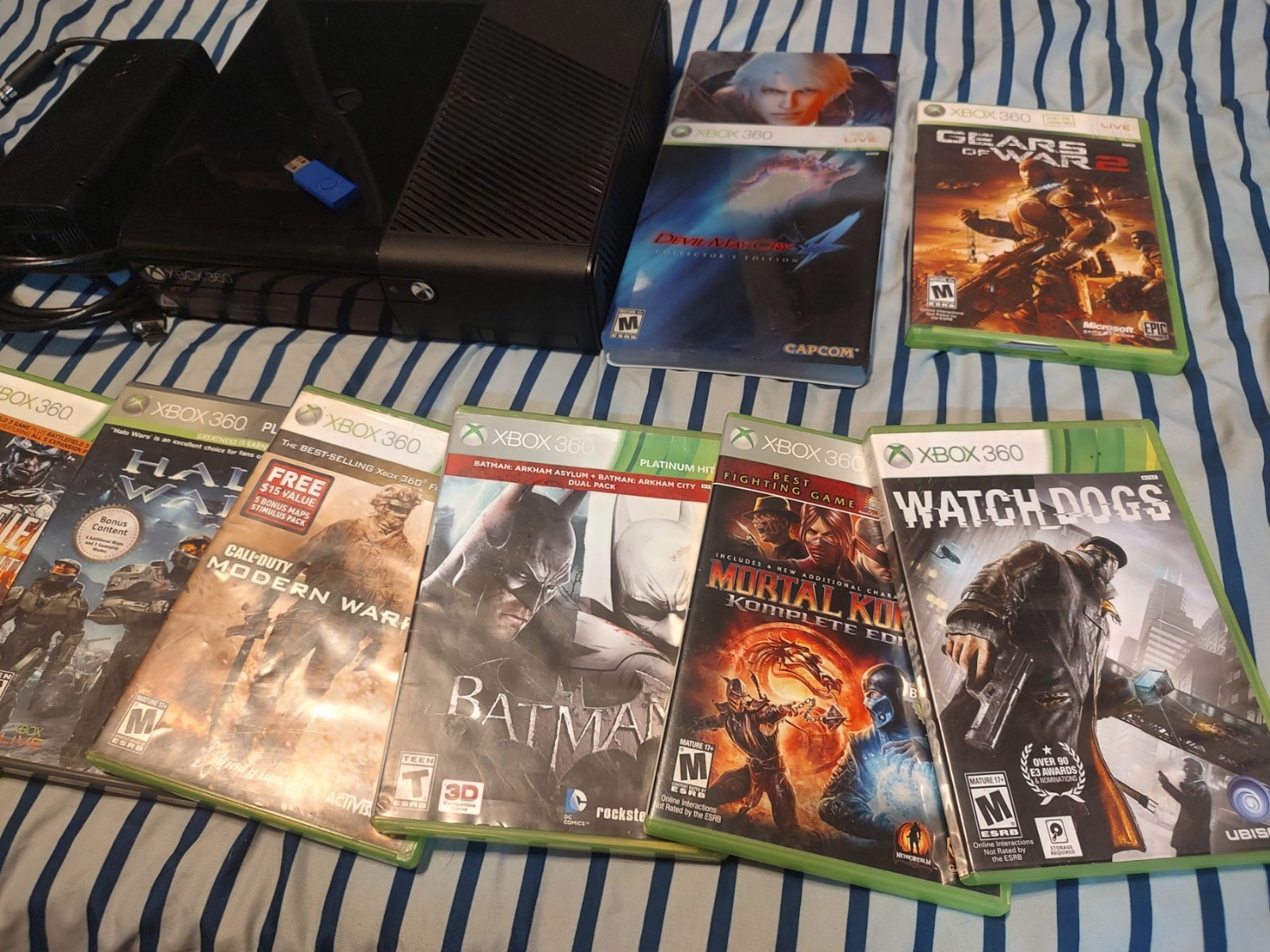 Microsoft Xbox 360 E Console Model 1538 LOT 9 Game Bundle TESTED COMPLETE