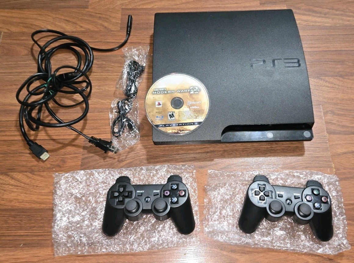 Sony PlayStation 3 PS3 Slim 160GB Console w 2 Wireless Controllers, Call of Duty