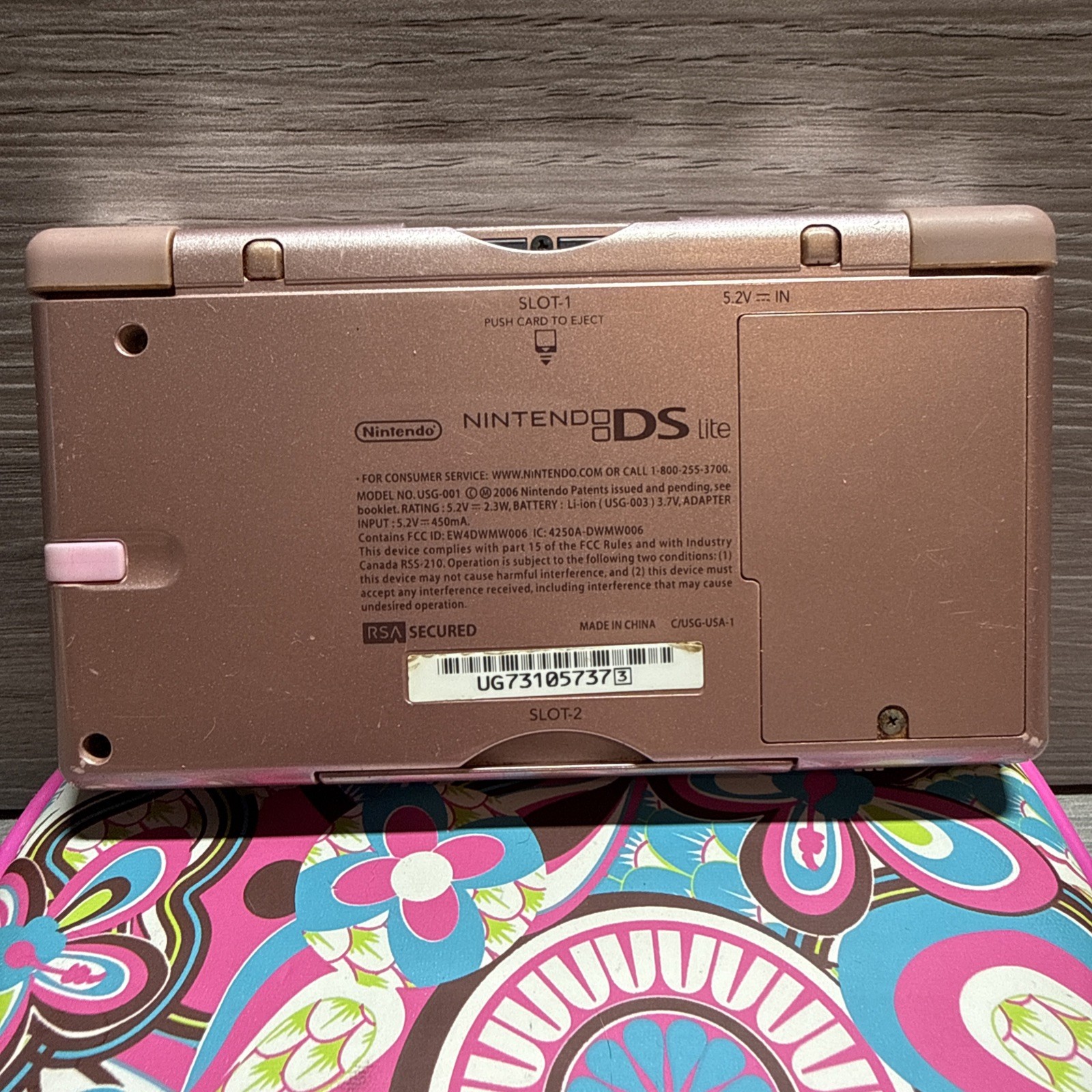 Nintendo DS Lite with Case USG-001- Metallic Rose Tested Works – No Charger!