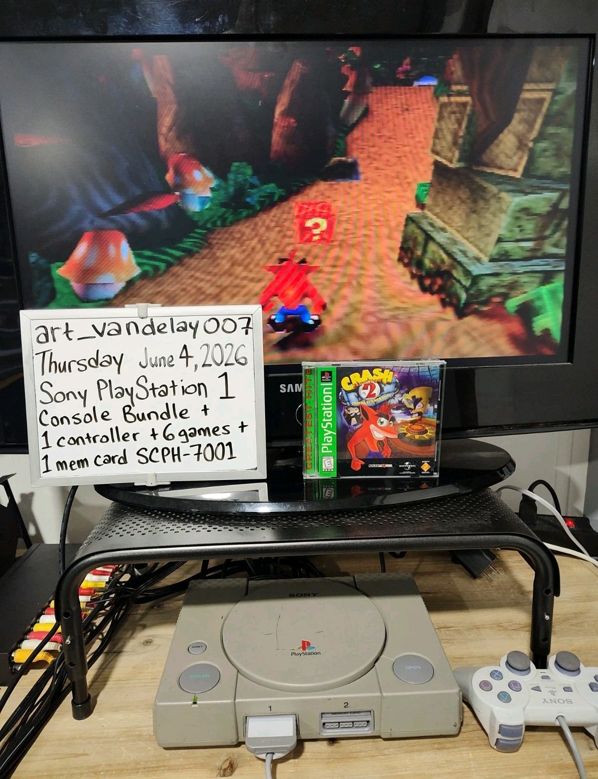 Sony PlayStation 1 Bundle SCPH-7001 + 1 Controller + 6 Games + Mem Card* Tested!