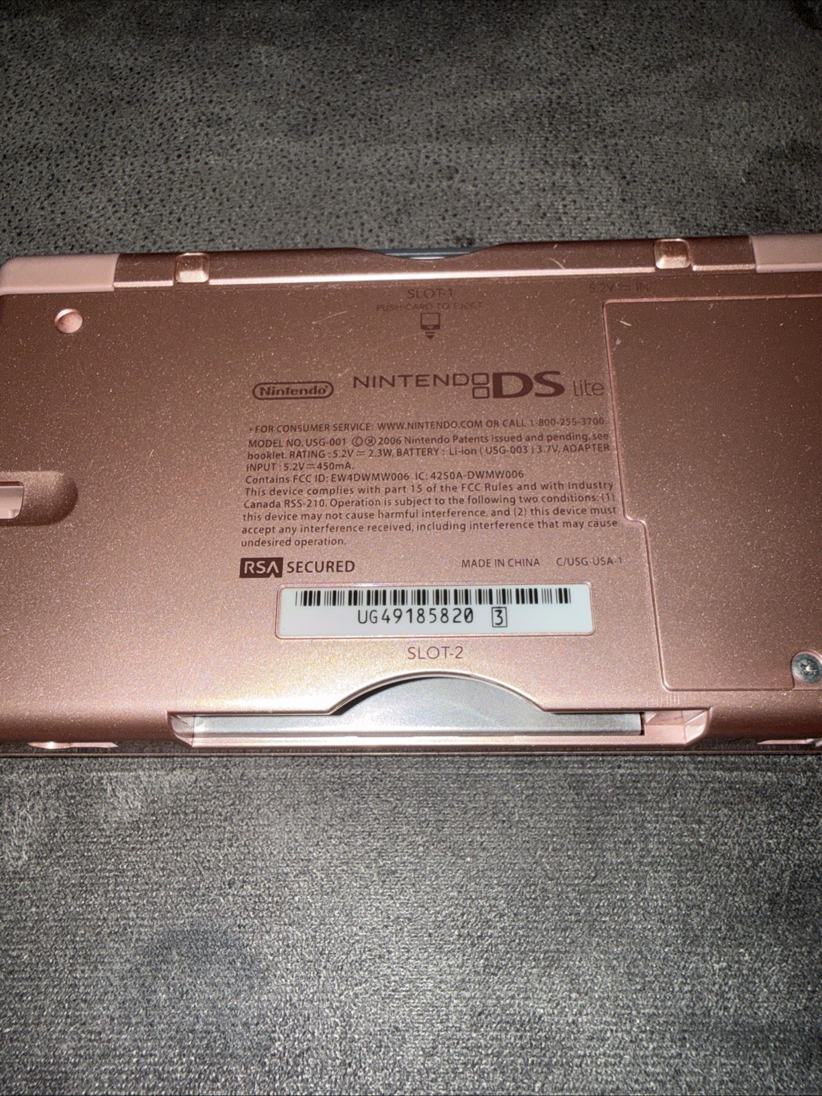 Nintendo DS Lite Handheld Game Console USG-001 Metallic Rose w Charger – Tested