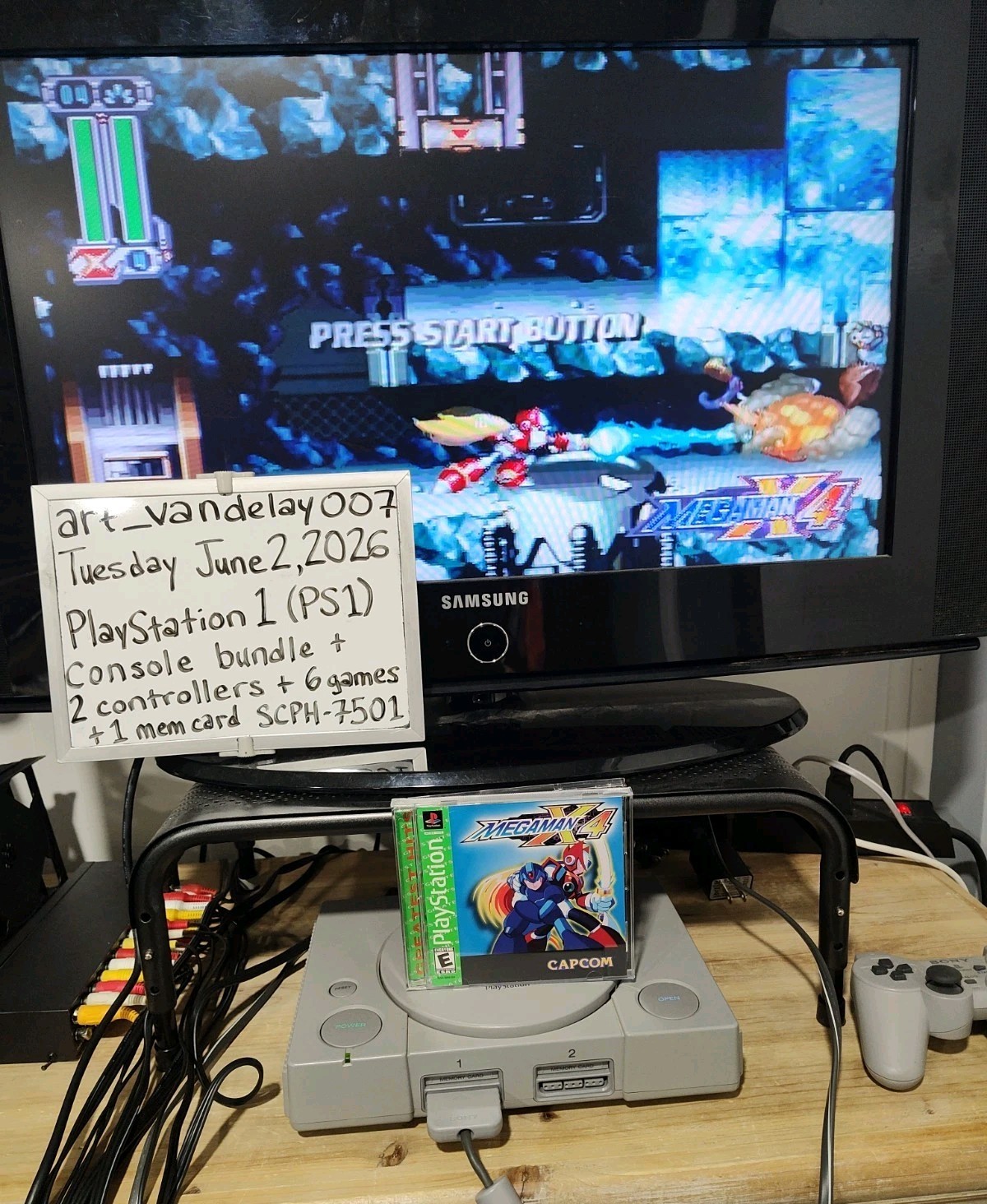 Sony PlayStation 1 PS1 Bundle + 2 Controllers + 6 Games + Mem Card* VGC* Tested!
