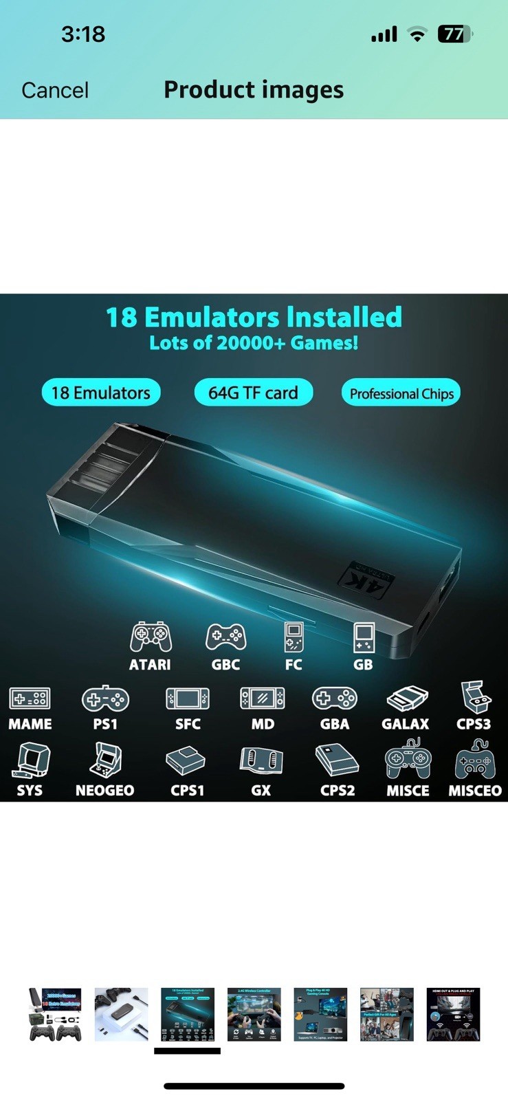 Wireless Retro Game Console Stick 20,000+ Games 4K HDMI w/ 2 Controllers (20GB)