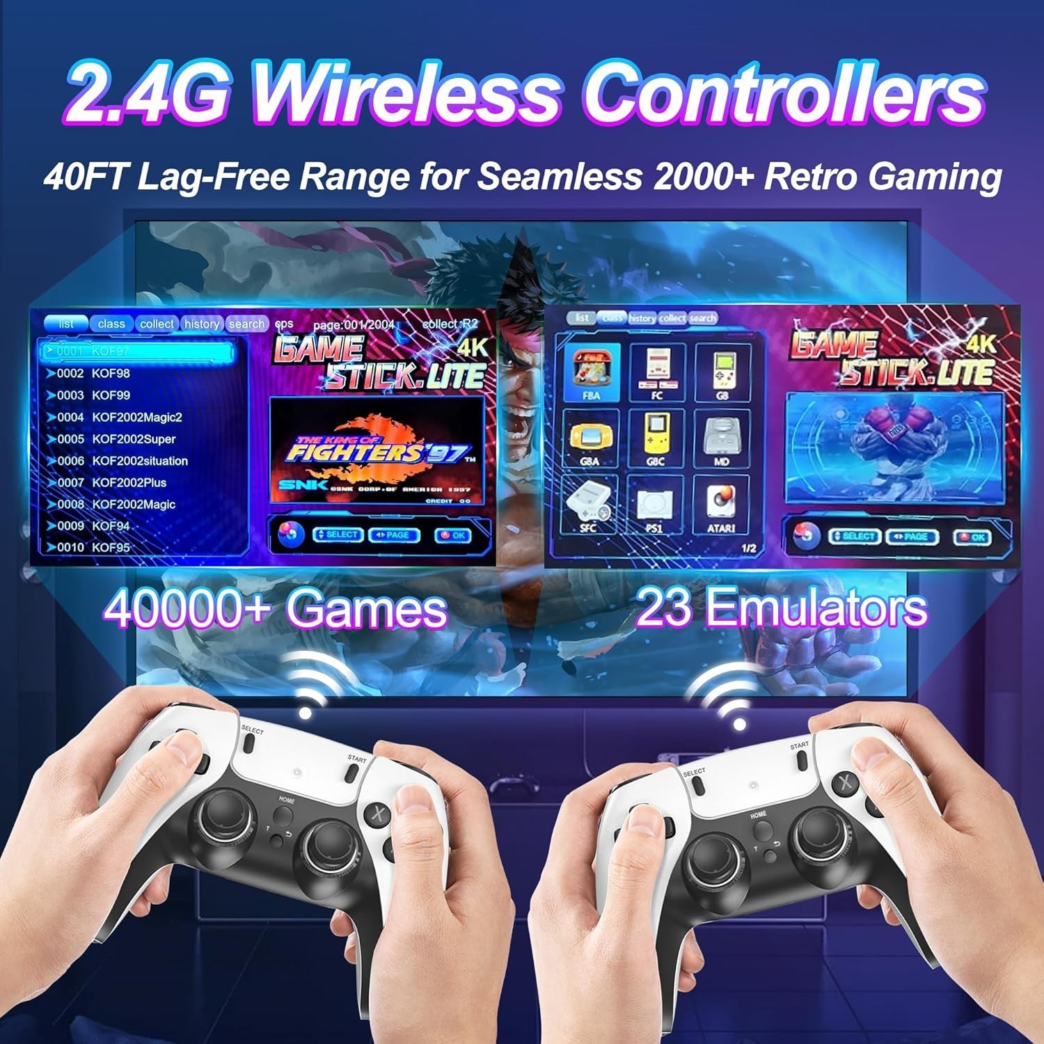 Retro Game Stick with 40,000+ Classic Games, 23 Emulators, Plug & Play 4K HDMI O