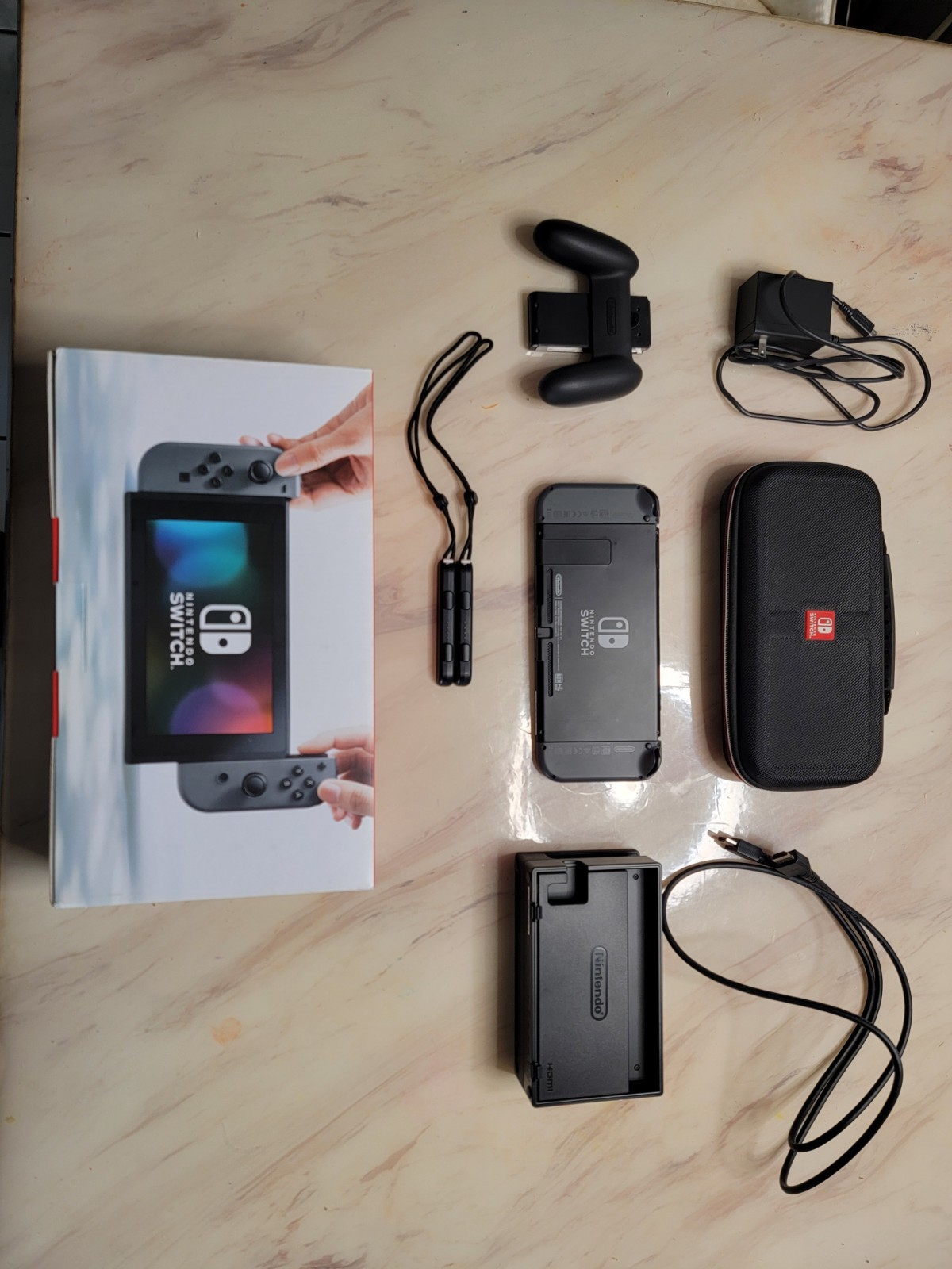 Nintendo Switch 32GB Gray Console with Dock, Joy-Con Grip/Straps, Case + Extras