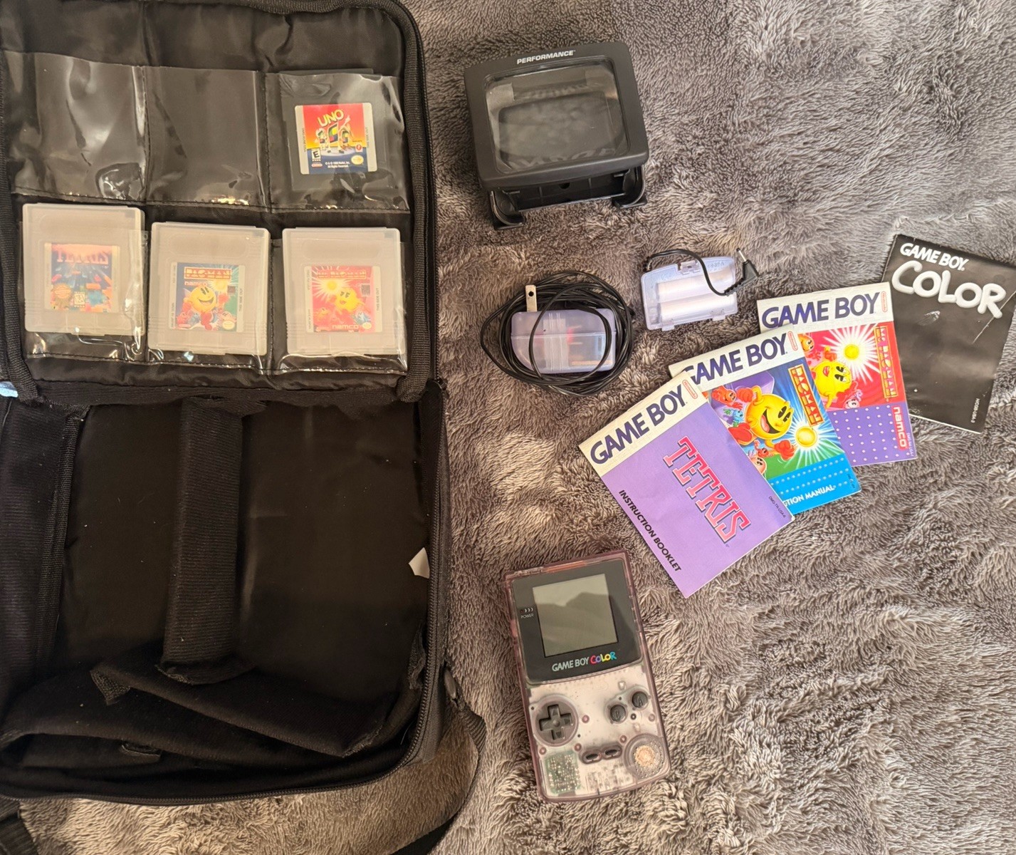 Nintendo Game Boy Color Bundle Atomic Purple 4 Games Charger Case Tested