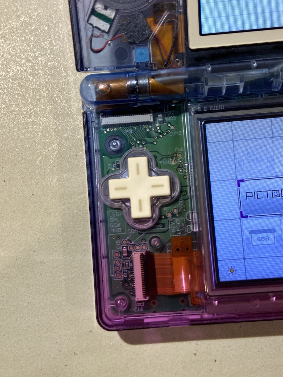 Nintendo DS Lite Transparent USB-C Blue/Purple/White Ultraviolet LED Handheld #9