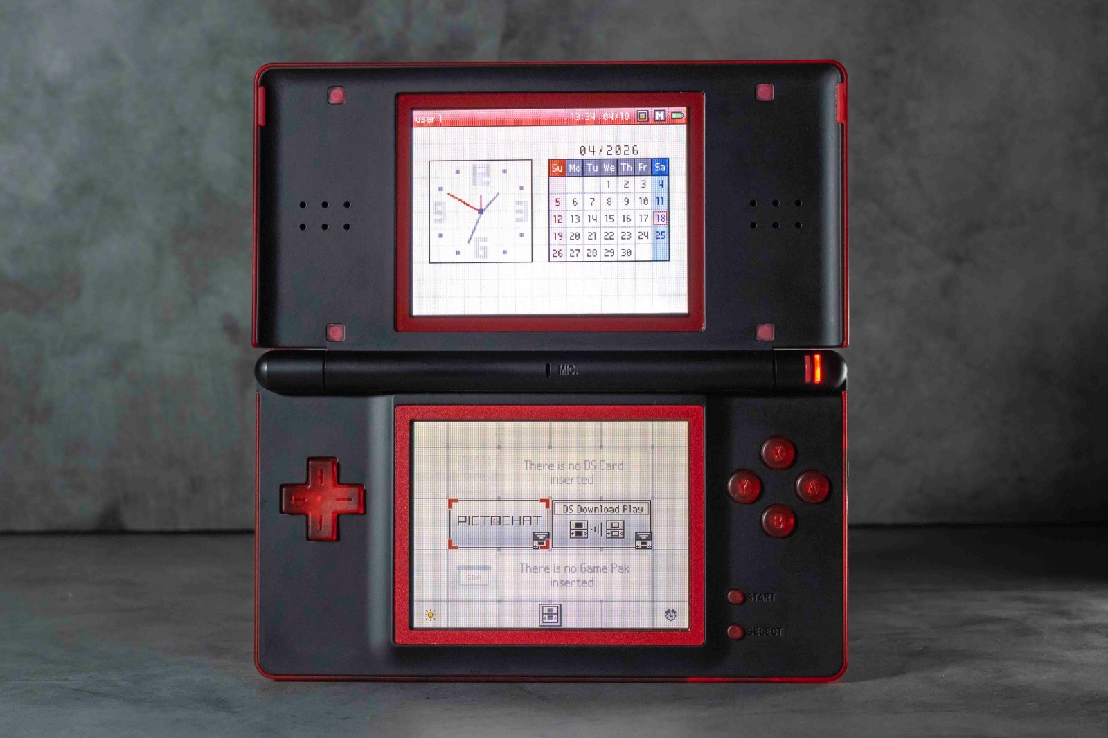 Nintendo DS Lite Custom Transparent Red and Matte Black Shell , Red & Purple LED