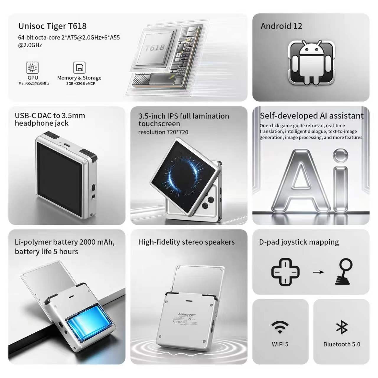 ANBERNIC RG Rotate T618 Handheld Game Console Android12 2000 mAh 3.5-inch Gifts