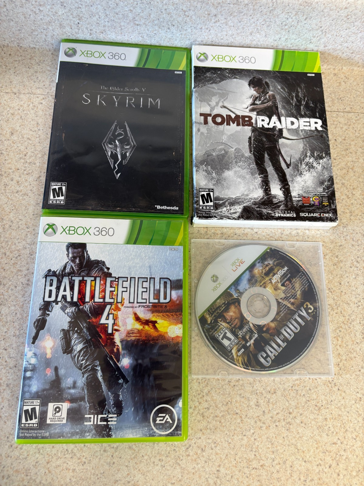 Microsoft Xbox 360S 4GB Black Console w/ Controllers & 4 Games
