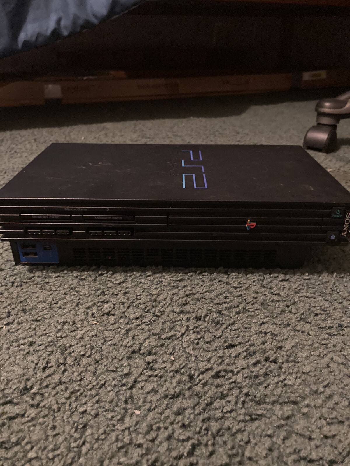 Black PlayStation 2 /w Cables And Controller + 8MB Memory Cards