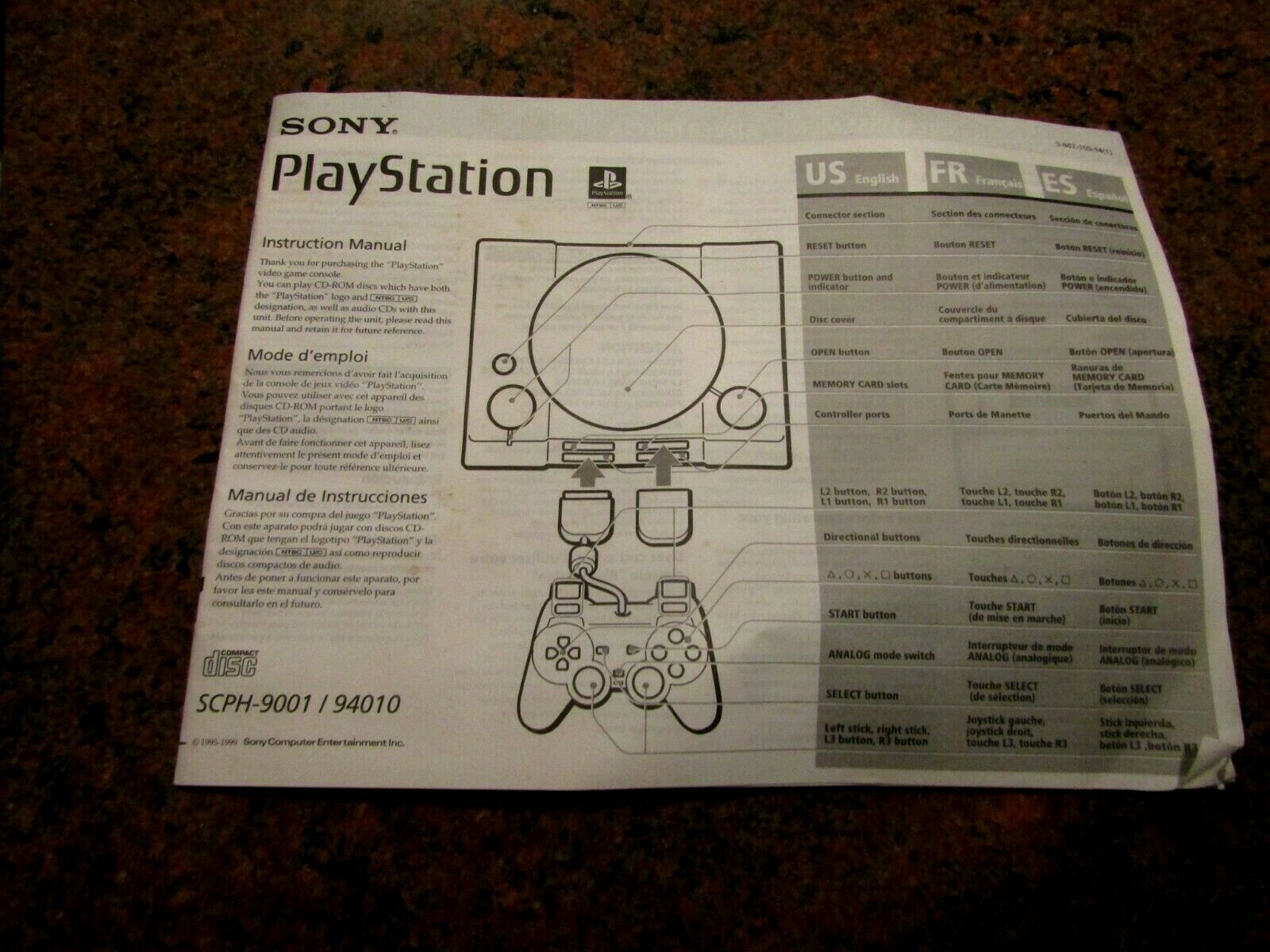 Sony PlayStation SCPH-9001 Console With Analog controller, AV Cable, AC cord