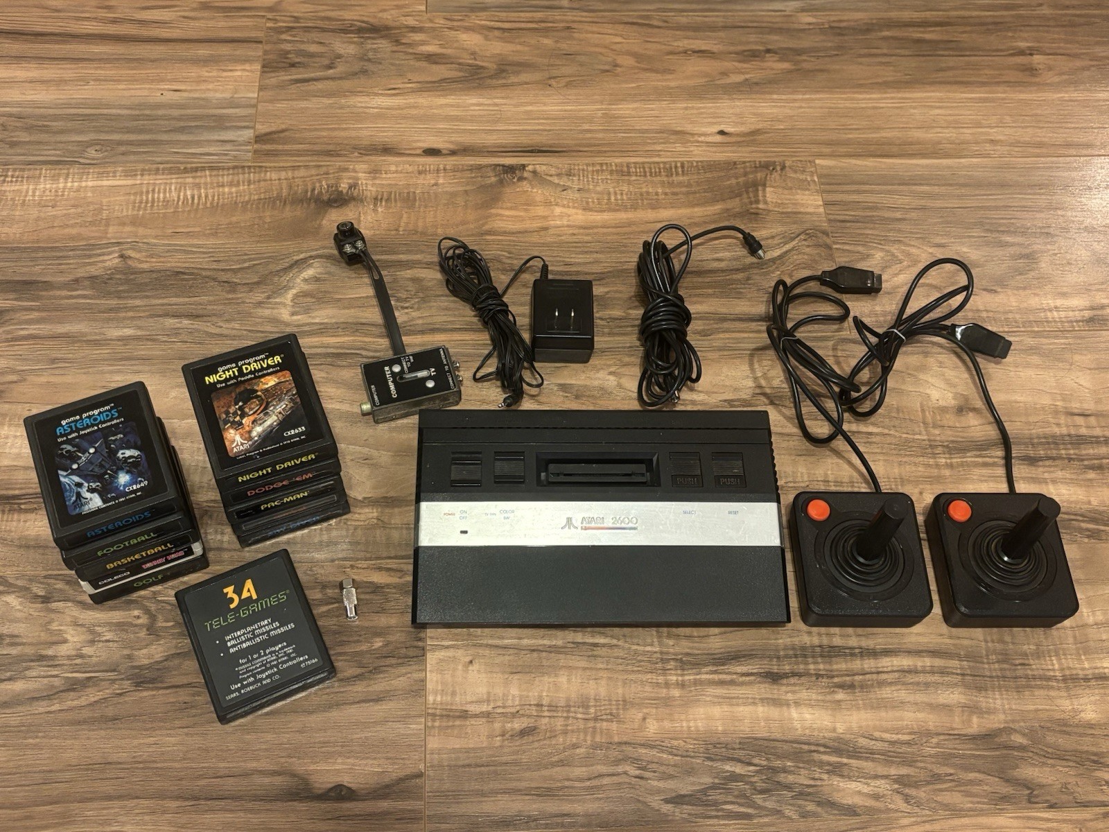 Atari 2600 Jr Console, Controllers, Games, Asteroid, Rare Short Rainbow, Tested!