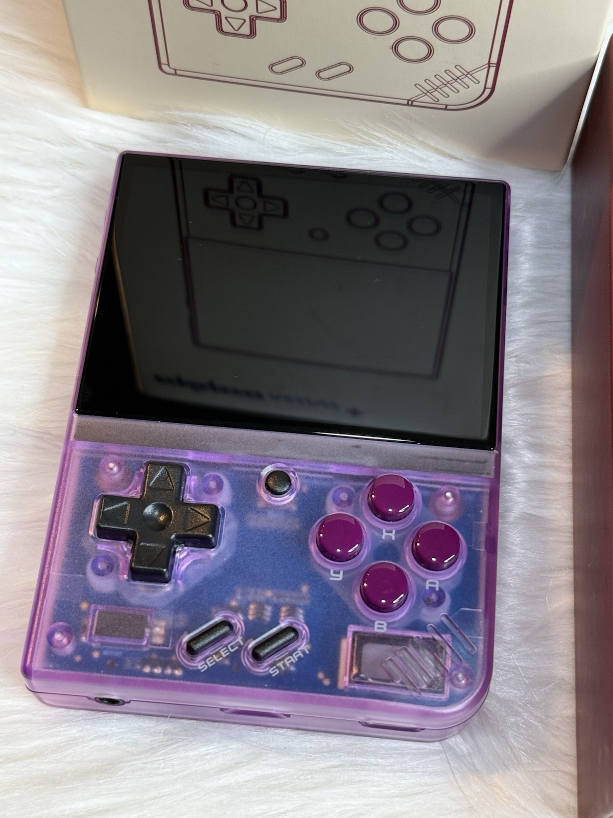 Miyoo Mini Plus Retro Handheld Gaming Console Purple Transparent Complete Box