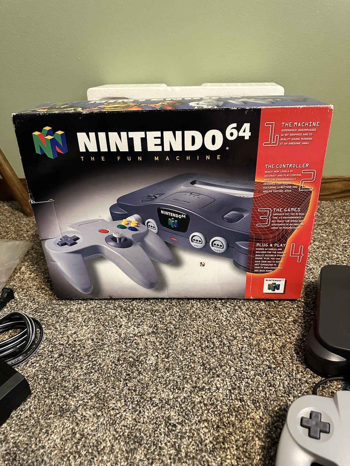 Nintendo 64 N64 Charcoal Gray – In Box, No Manual, All Cords, Controller, System