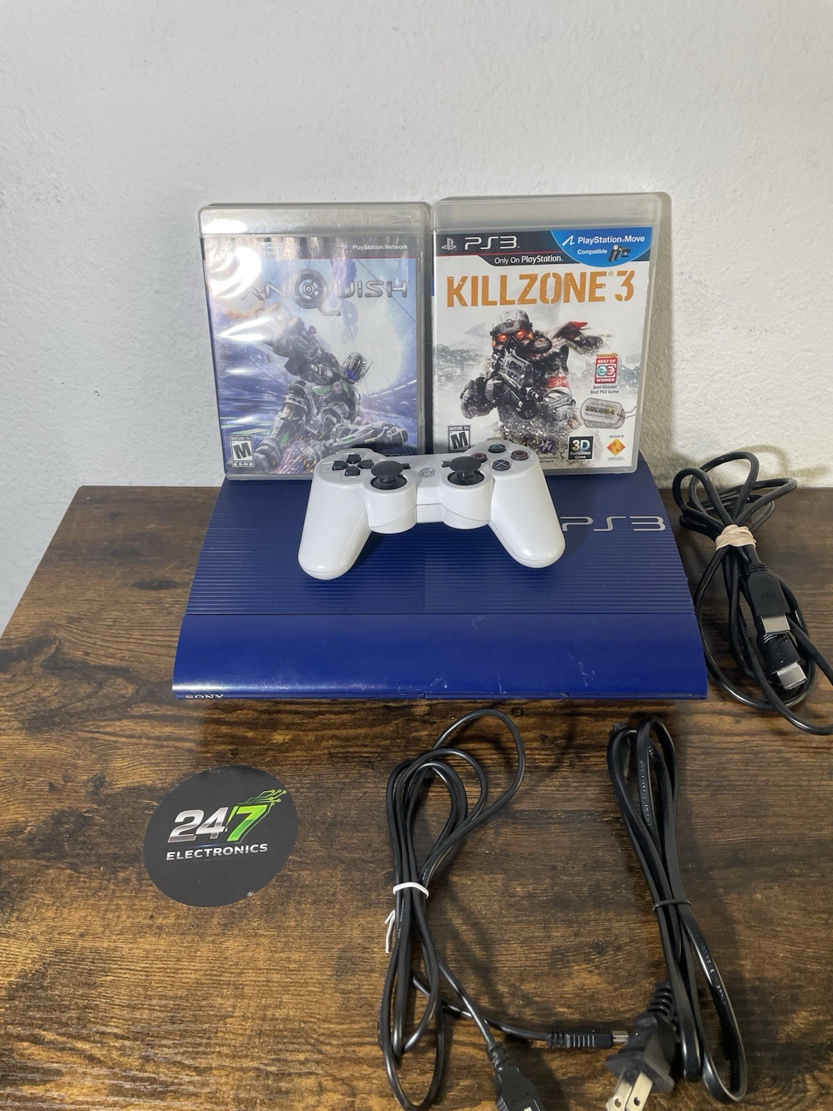 Sony PlayStation 3 PS3 Super Slim 250GB Blue CECH-4201B Bundle Controller TESTED