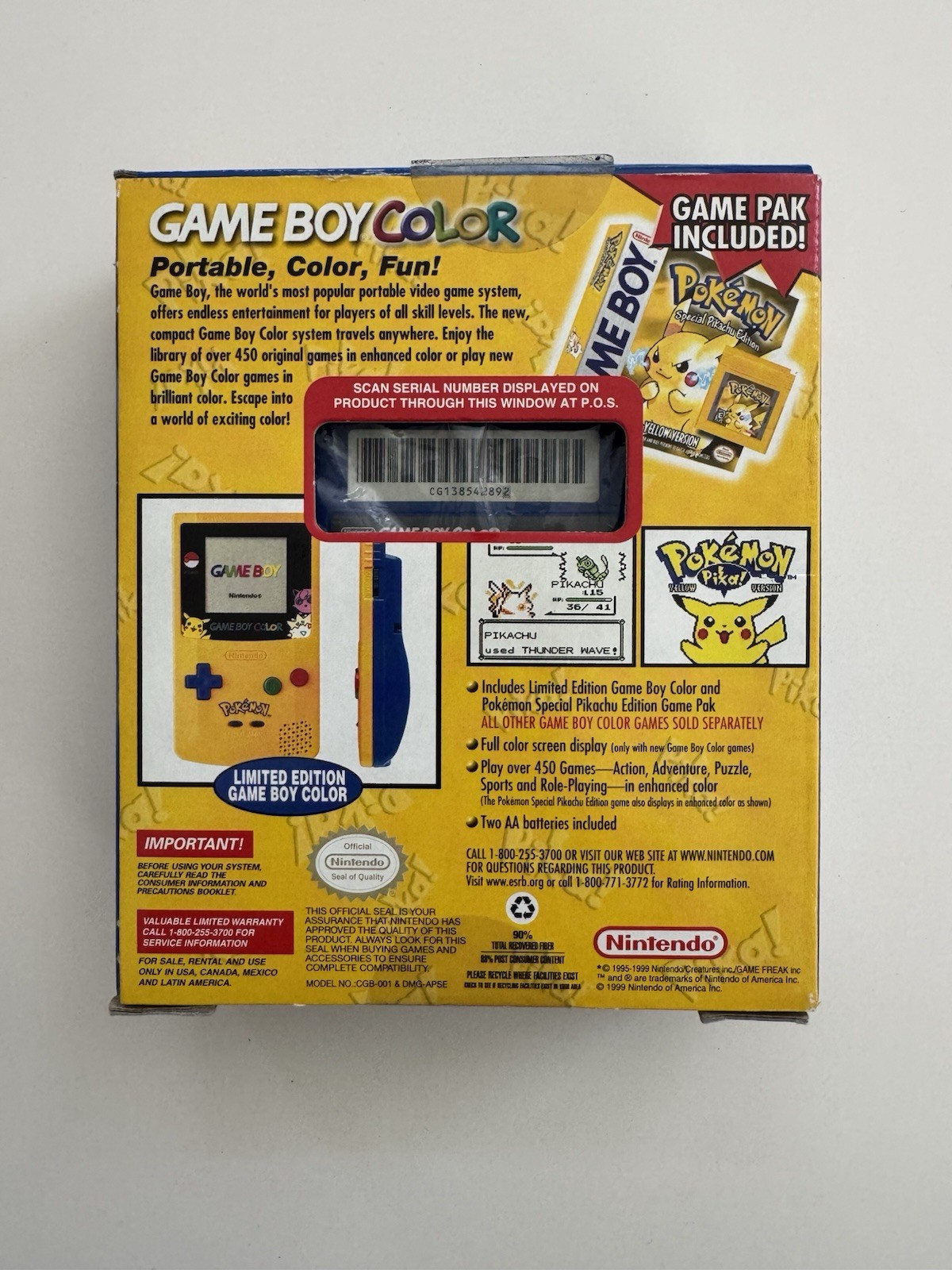 Nintendo Game Boy Color Pokémon Yellow Game Pikachu Edition Console CIB