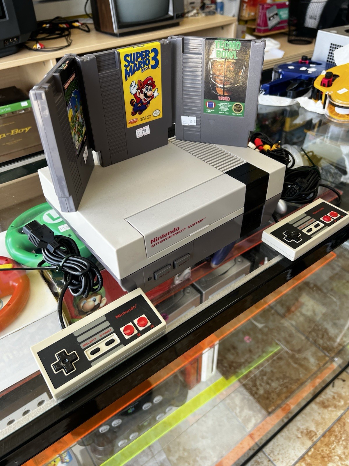 Nintendo NES Gray with 2 Controllers and 3 Games Played and Tested Great Cond
