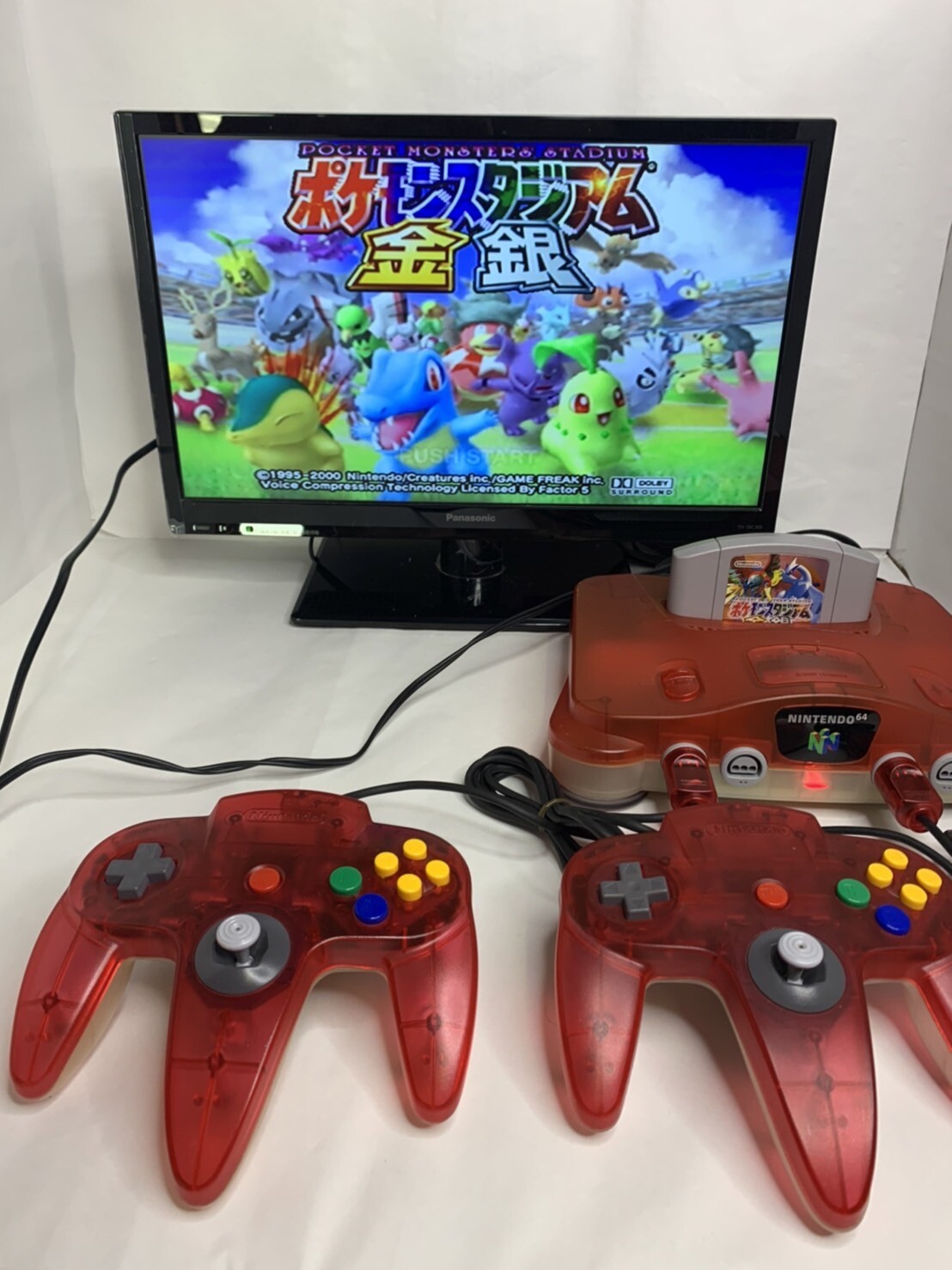 Nintendo 64 N64 Console Clear Red 2 Set Controller Region Free Tested / Working