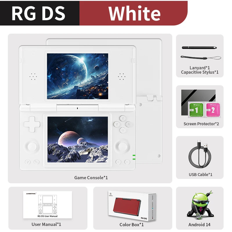Anbernic RG DS Android Handheld, 4″ IPS Dual Screen, WiFi
