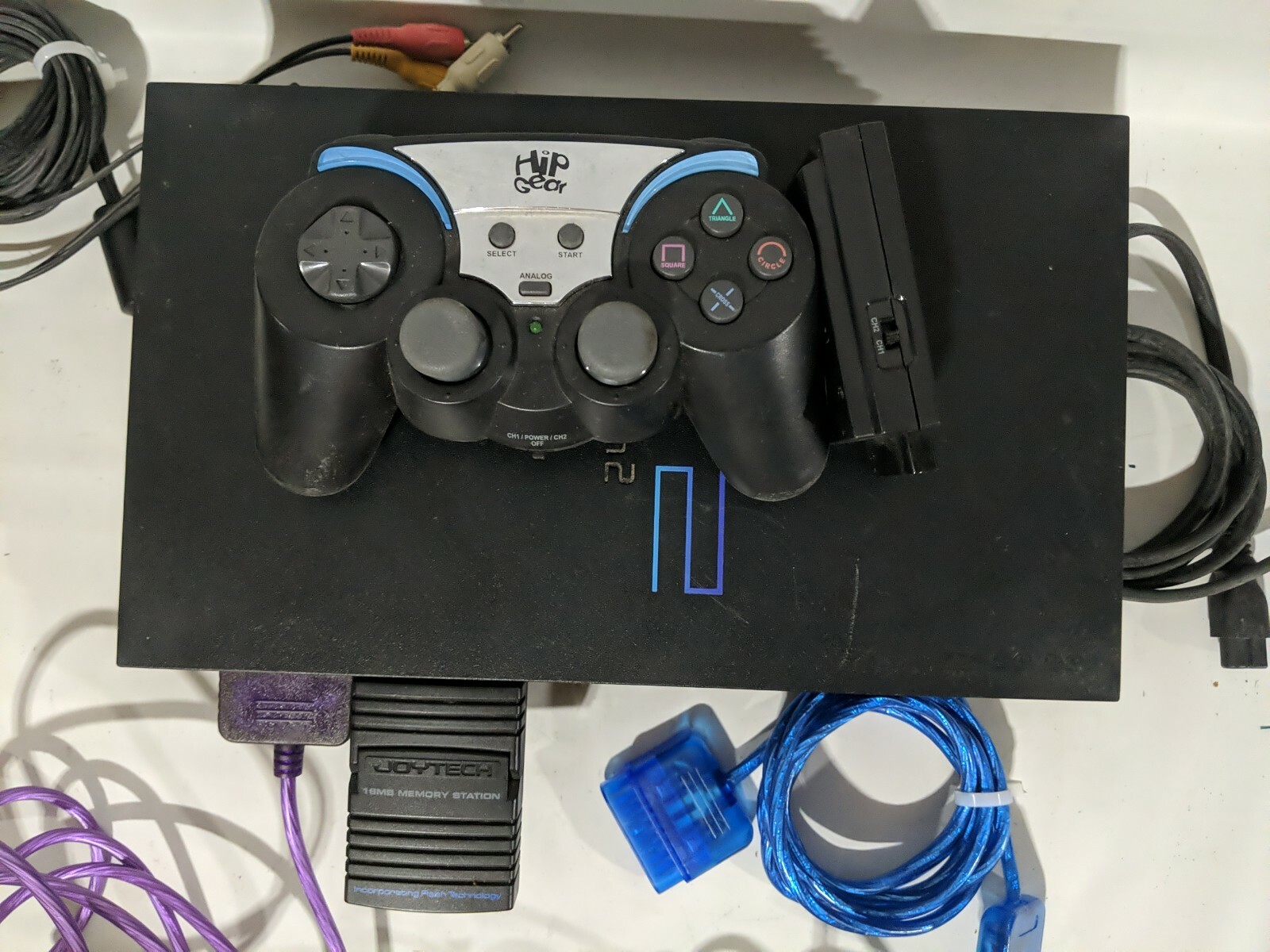 Sony PlayStation 2 PS2 Console with 2 Controllers & Extenders, 16MB Memory Card
